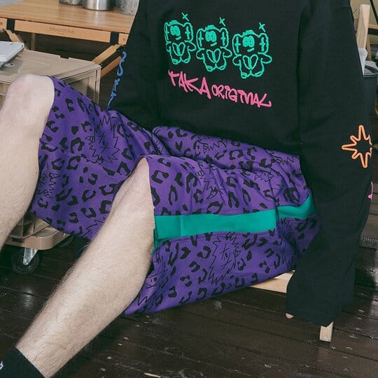 Taka Original Leopard Print Logo Shorts, Purple