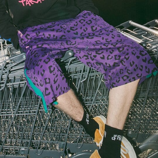 Taka Original Leopard Print Logo Shorts, Purple