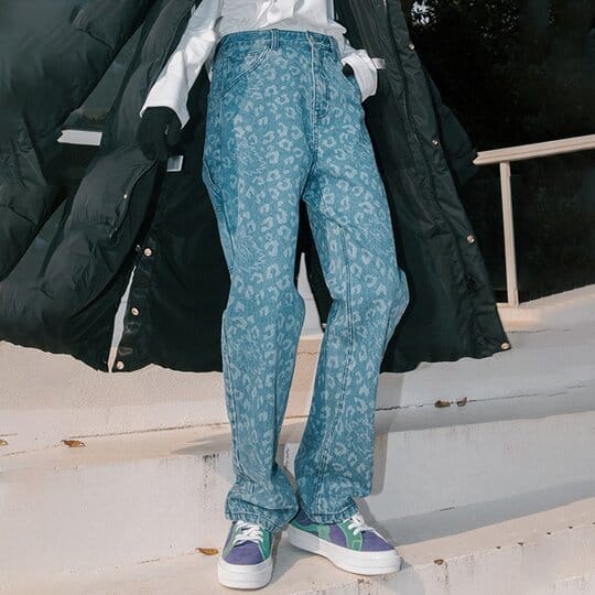 Taka Original Leopard Print Straight Leg Jeans