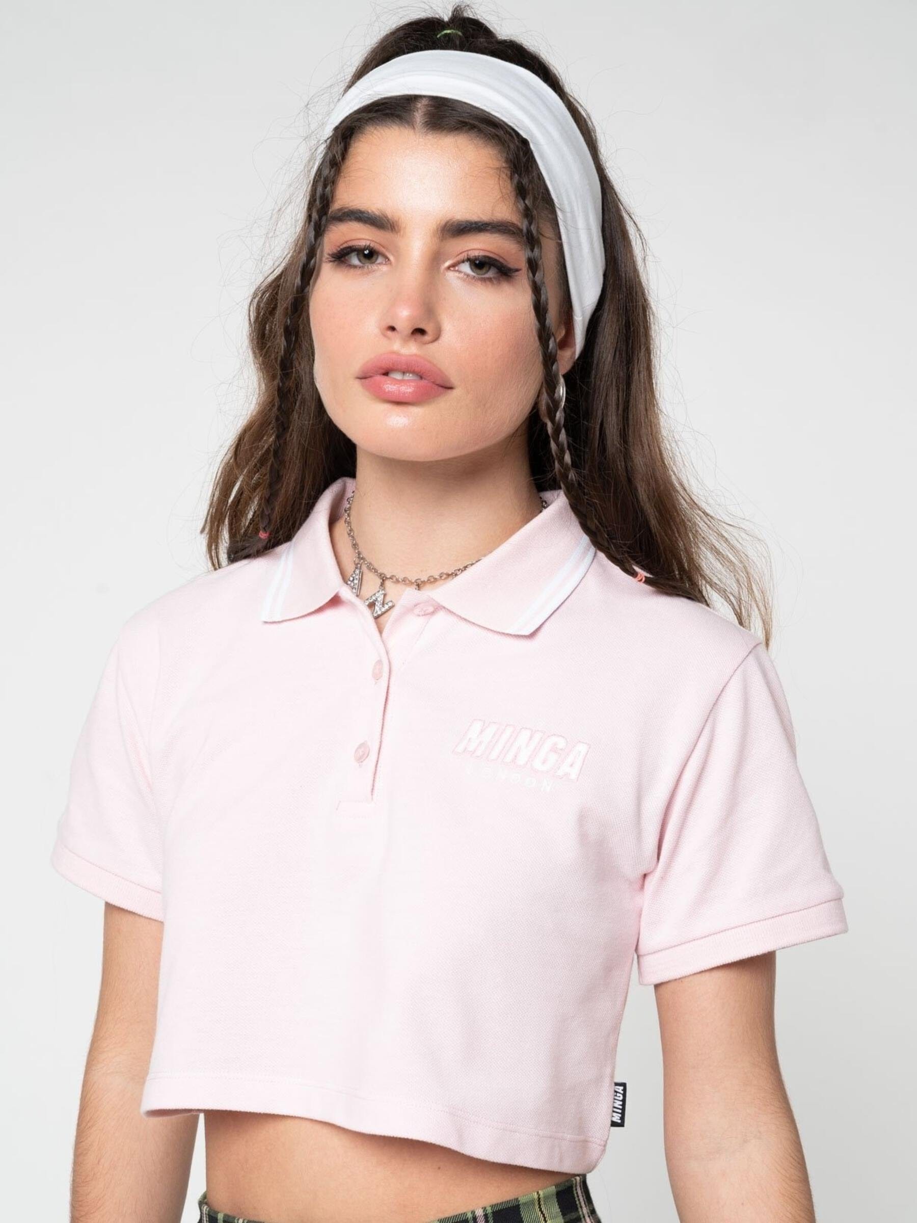 Minga London Baby Pink Cropped Polo Shirt