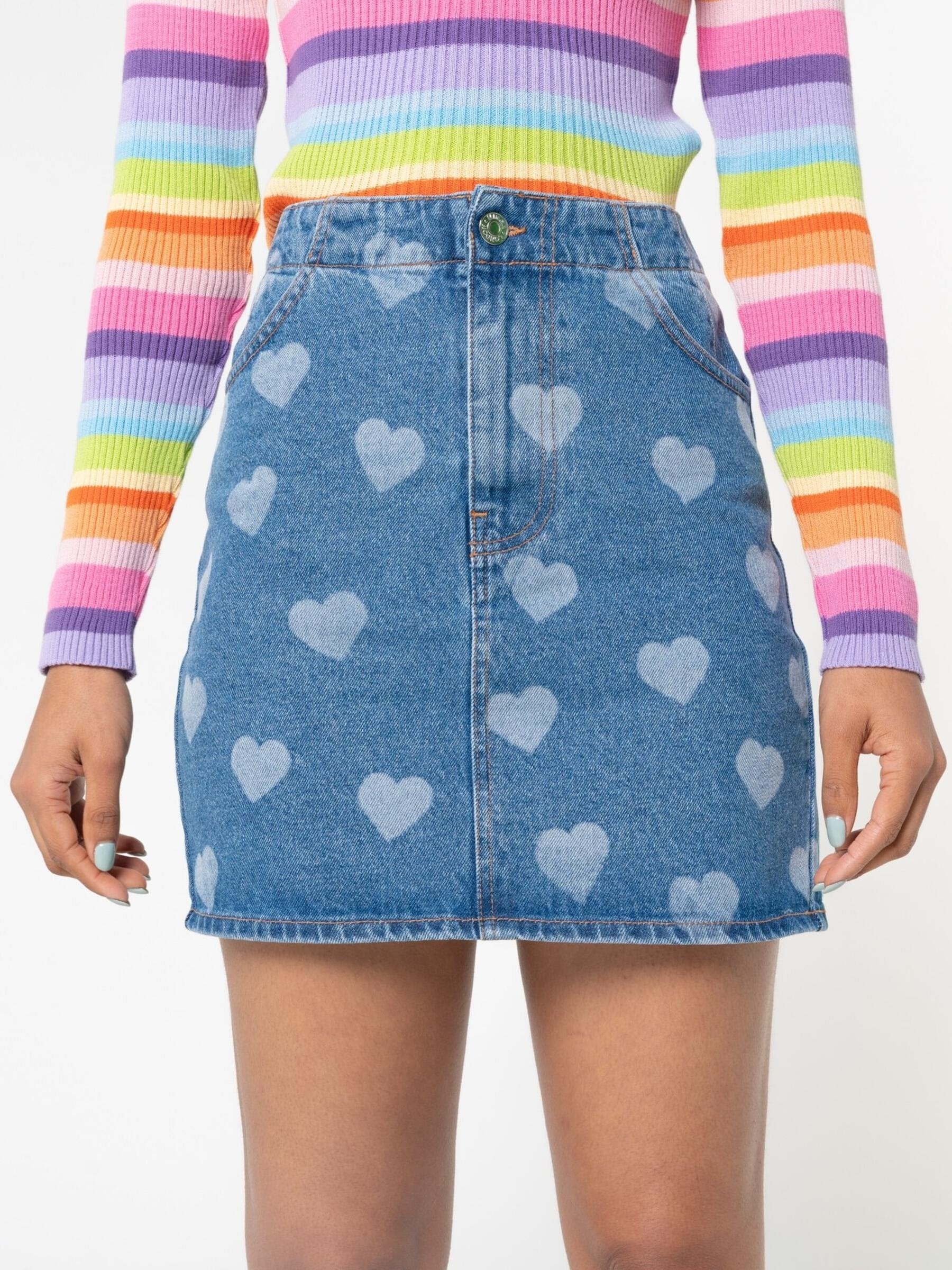 Minga London Heart Print Denim Mini Skirt