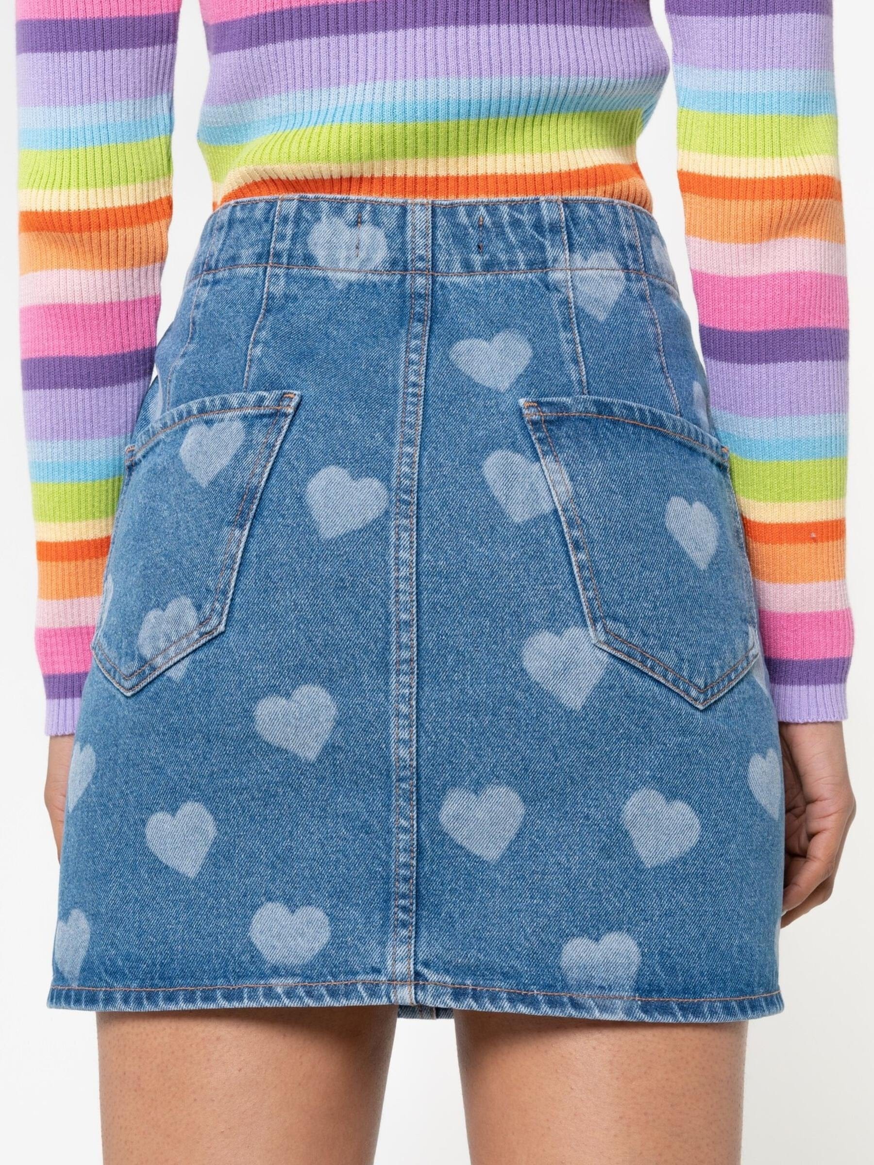 Minga London Heart Print Denim Mini Skirt