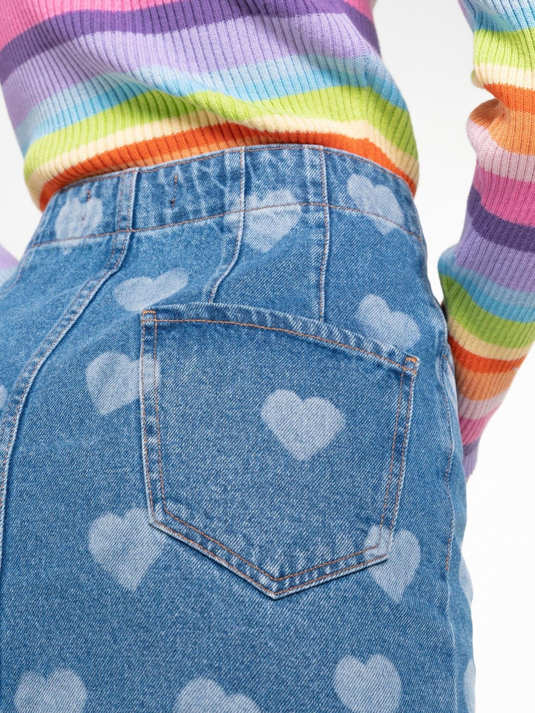 Minga London Heart Print Denim Mini Skirt