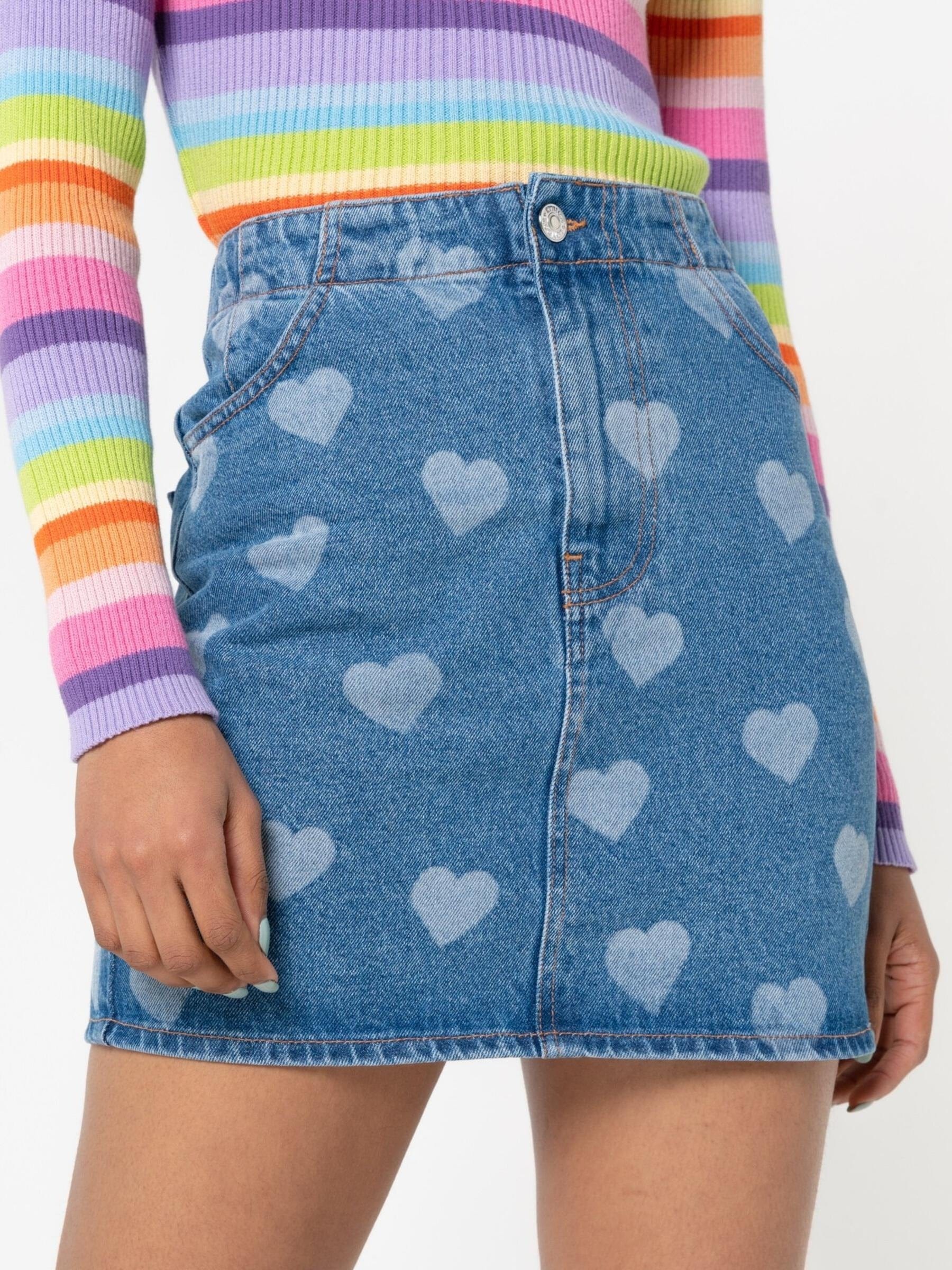 Minga London Heart Print Denim Mini Skirt