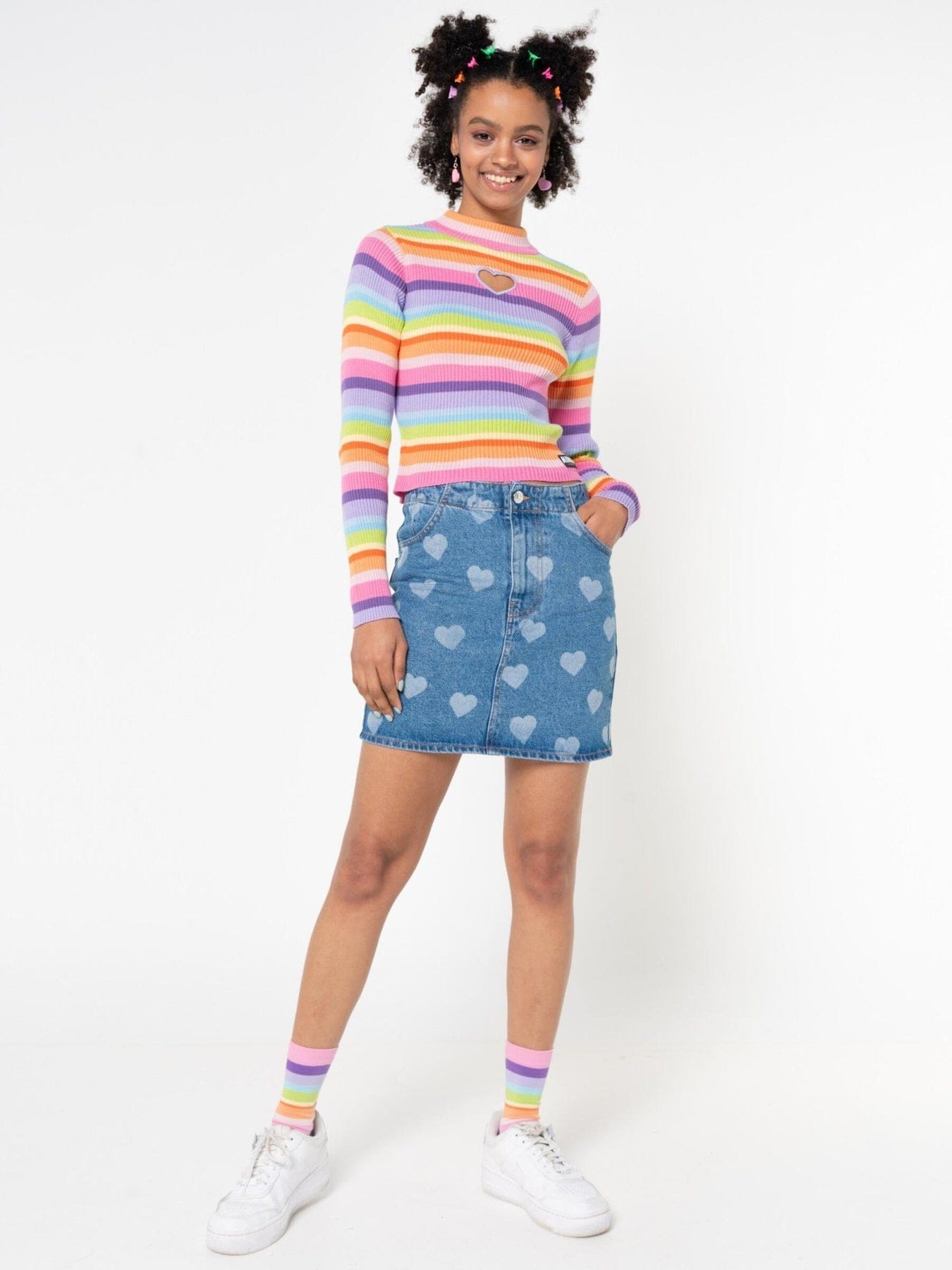 Minga London Heart Print Denim Mini Skirt