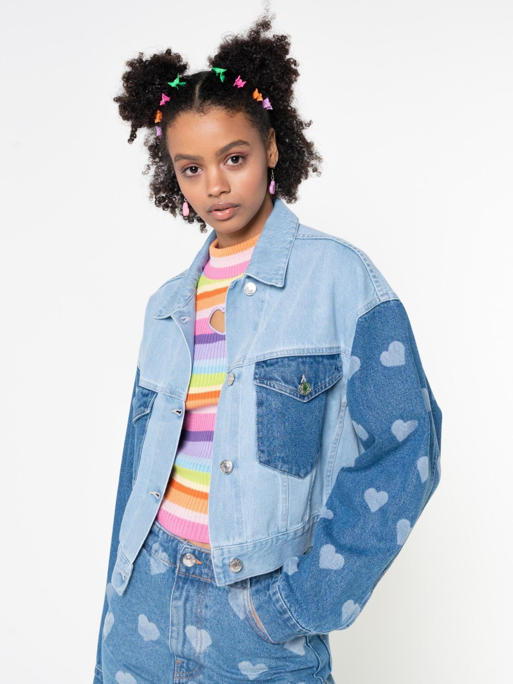 Minga London Heart Contrast Denim Jacket
