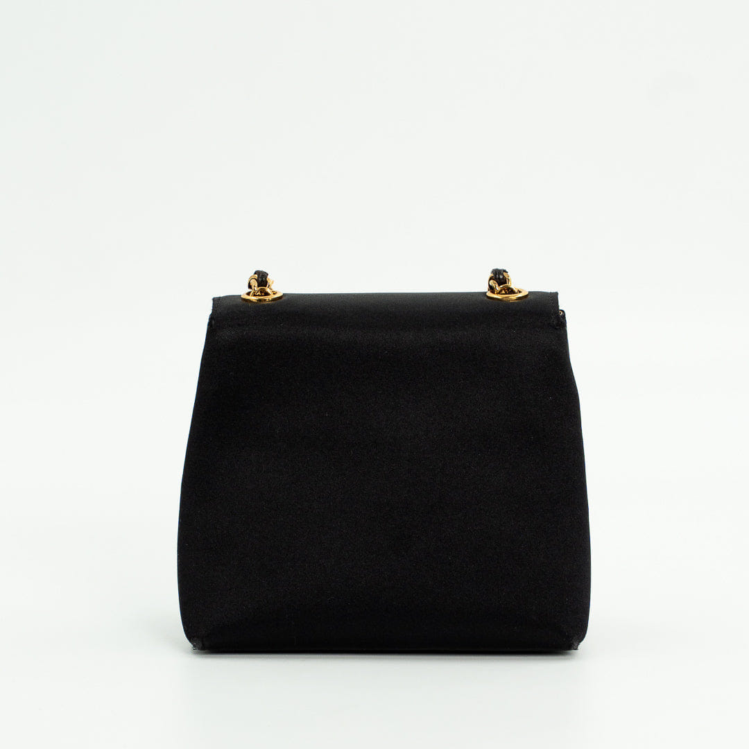 Chanel Vintage Shoulder Bag in Black Satin with Gold Hardware
