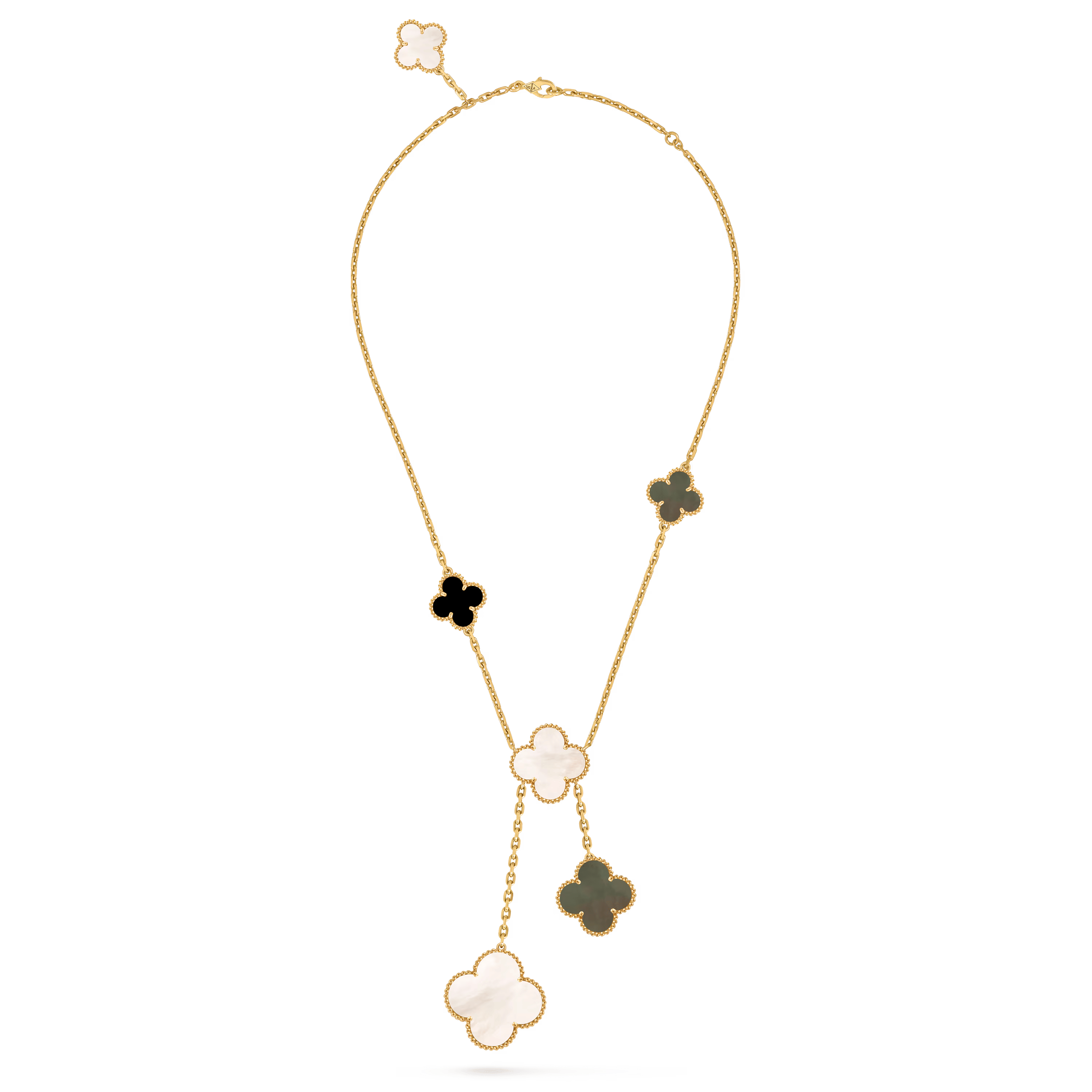 Van Cleef & Arpels Magic Alhambra 6 Motifs Necklace in 18K Yellow Gold with Mother of Pearl & Onyx