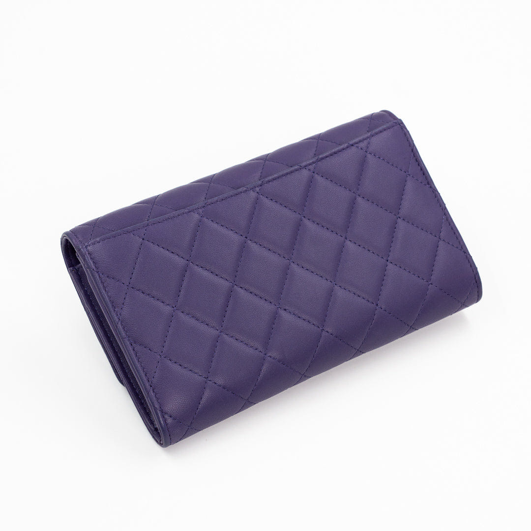 Chanel Classic Long Flap Wallet with Removable Card Holder in Purple Quilted Lambskin Leather