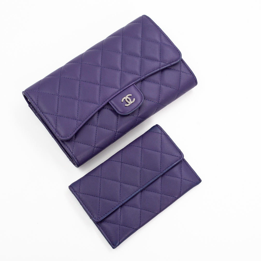 Chanel Classic Long Flap Wallet with Removable Card Holder in Purple Quilted Lambskin Leather