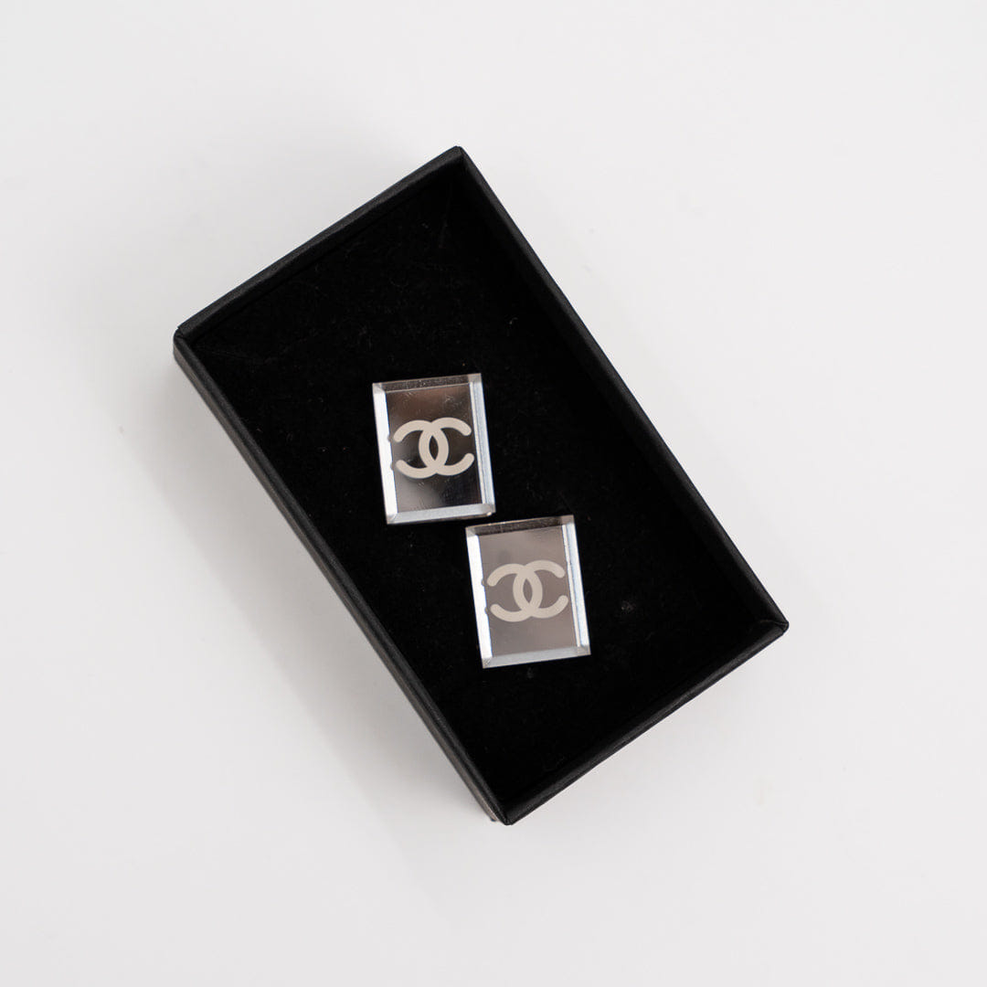 Chanel 03C Mirror CC Clip On Earrings in Silver Tone Metal
