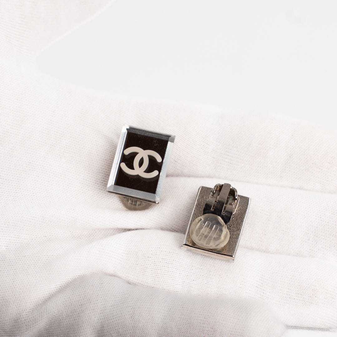 Chanel 03C Mirror CC Clip On Earrings in Silver Tone Metal