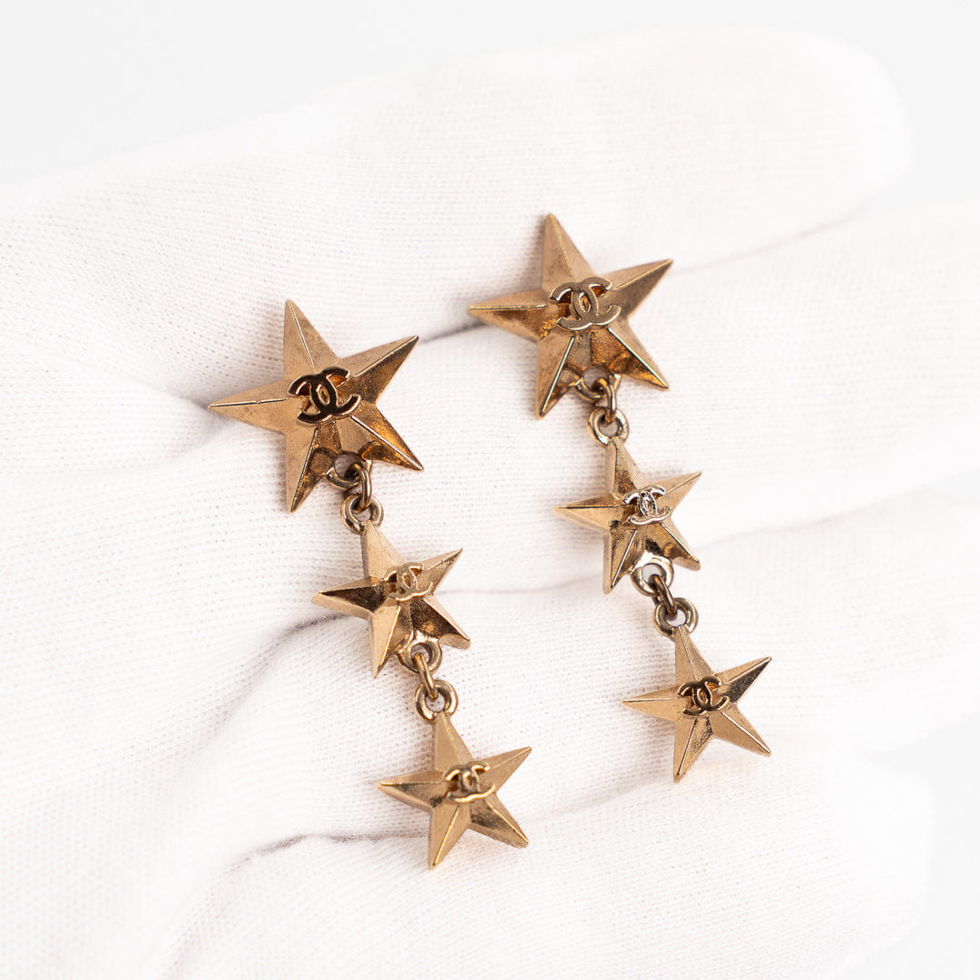 Chanel Coco Mark Star Earrings Gold Tone Metal