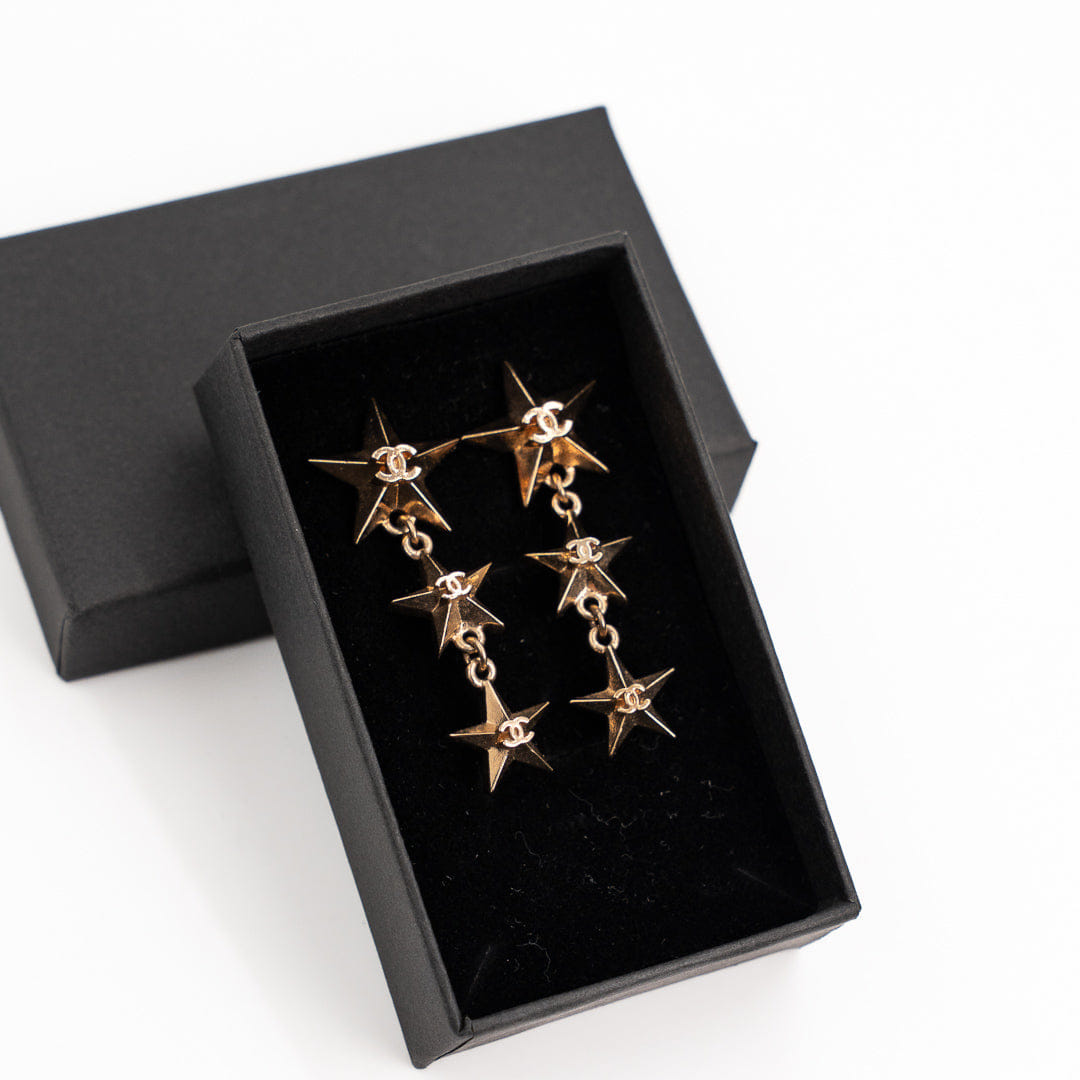 Chanel Coco Mark Star Earrings Gold Tone Metal