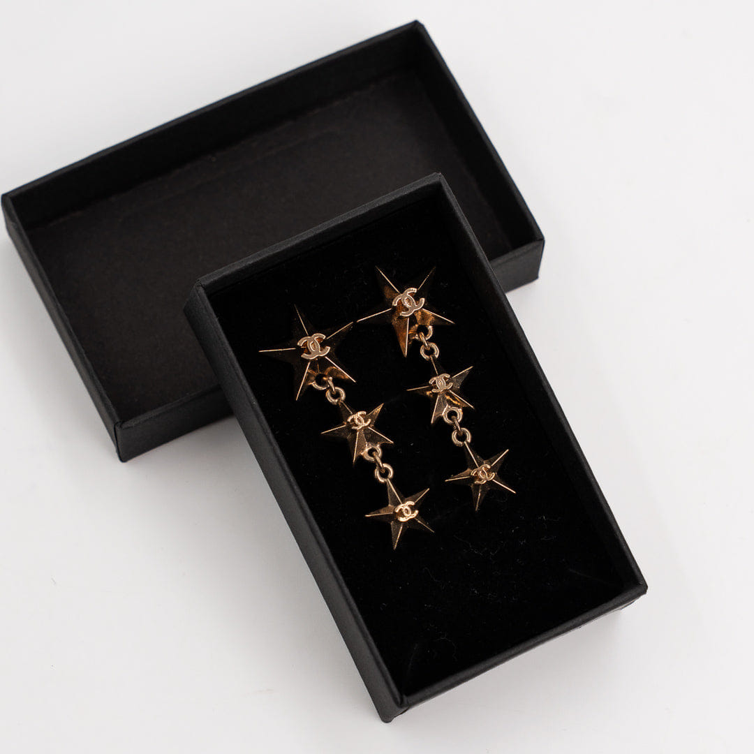 Chanel Coco Mark Star Earrings Gold Tone Metal
