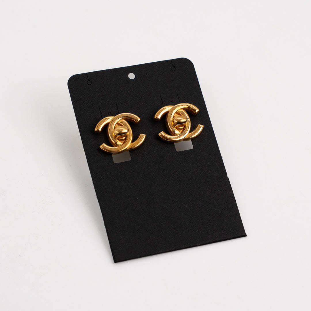 Chanel Vintage CC Turn Lock Clip On Earrings in Gold Tone Metal