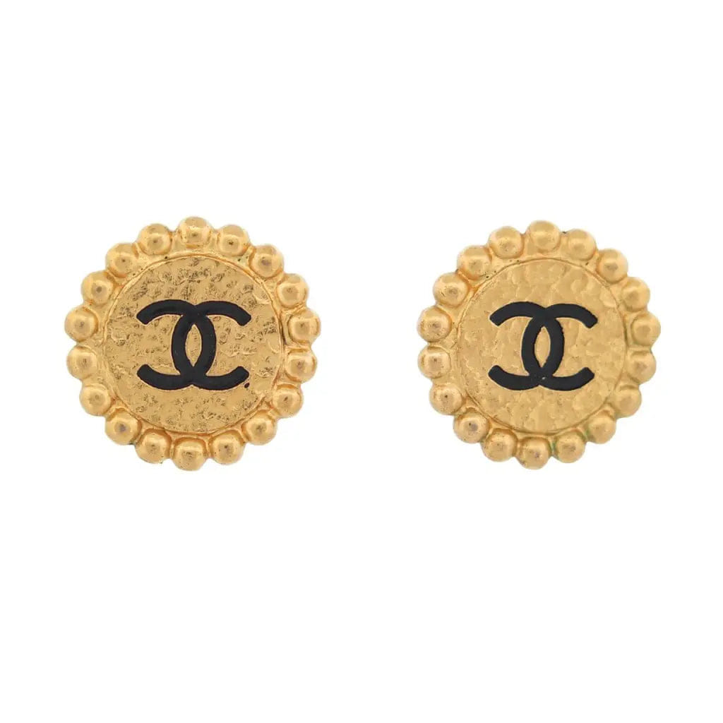 Chanel Vintage Round CC Logo Clip On Earrings in Gold Tone Metal