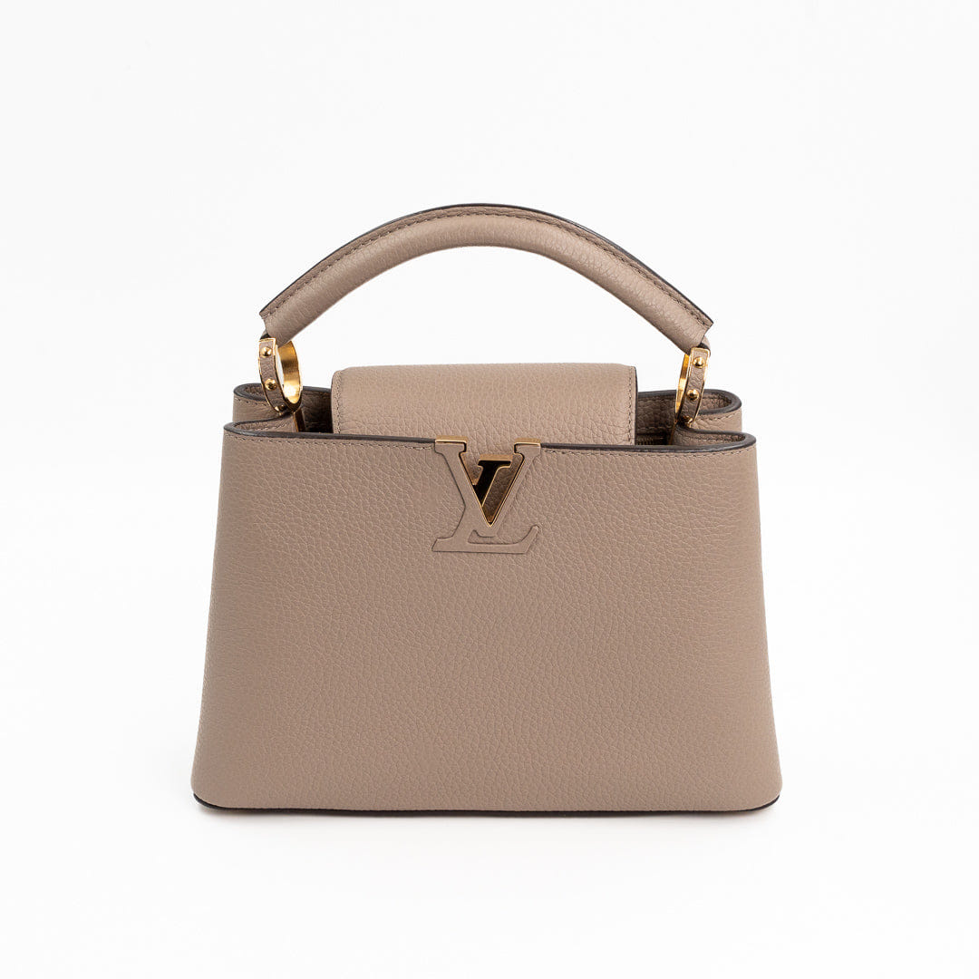 Louis Vuitton Capucines BB Galet Gray Taurillon Leather Handbag with Gold-Tone Hardware