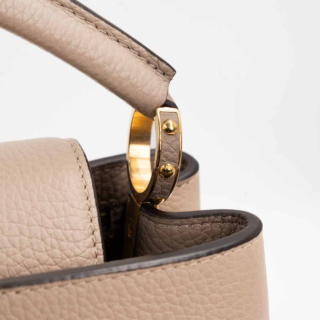 Louis Vuitton Capucines BB Galet Gray Taurillon Leather Handbag with Gold-Tone Hardware