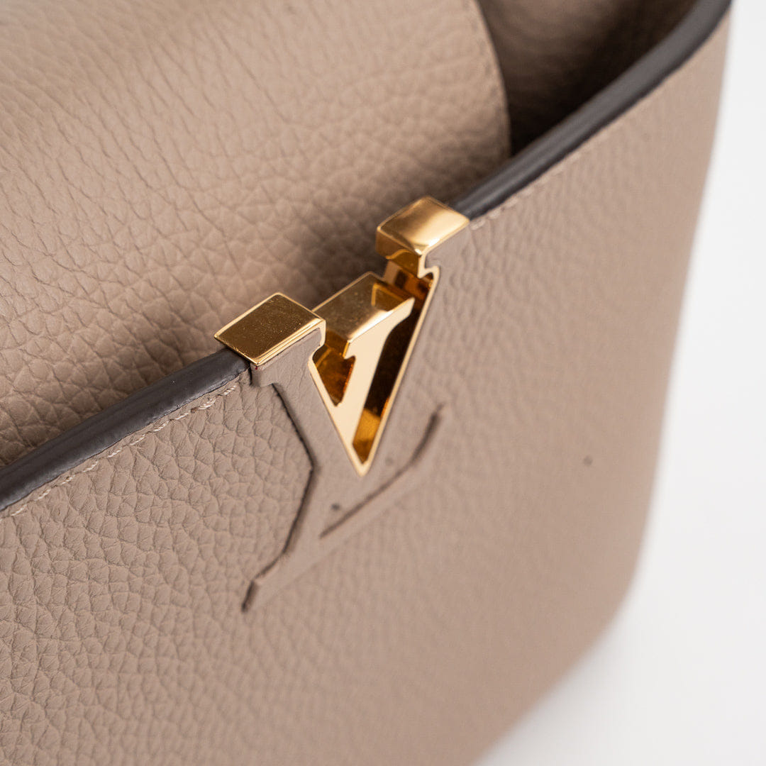 Louis Vuitton Capucines BB Galet Gray Taurillon Leather Handbag with Gold-Tone Hardware