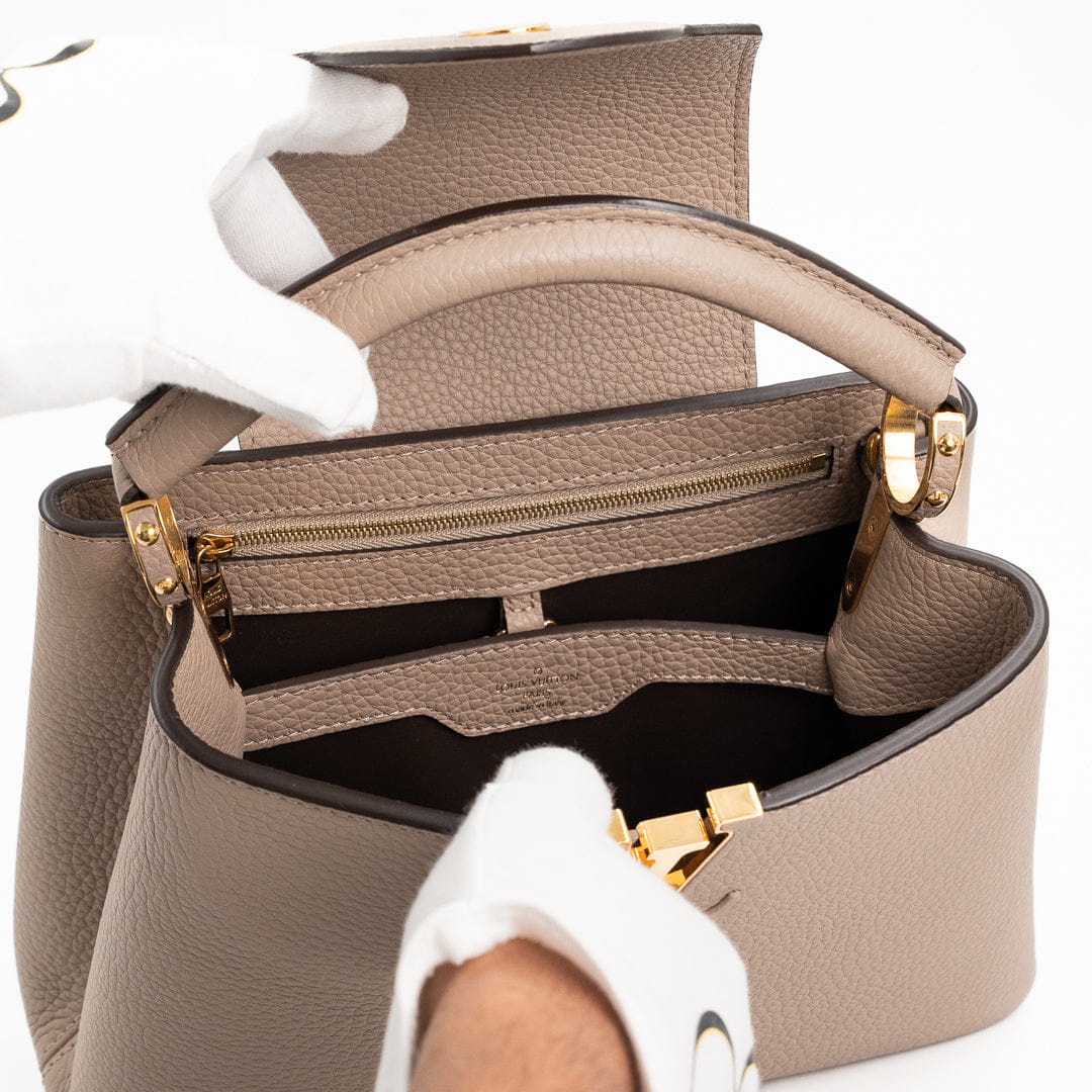 Louis Vuitton Capucines BB Galet Gray Taurillon Leather Handbag with Gold-Tone Hardware