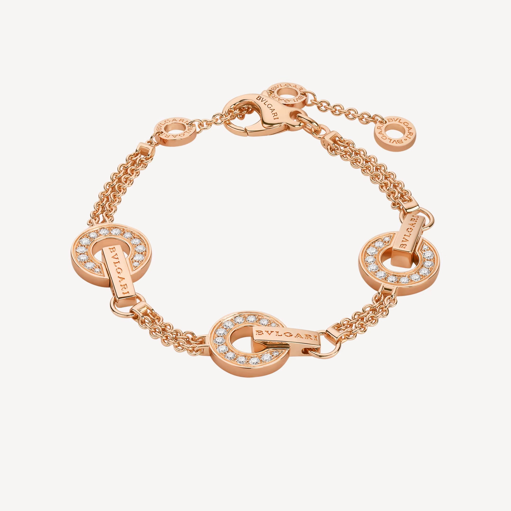 Bulgari Bulgari Bracelet in 18K Rose Gold with Pavé Diamond Size M/L