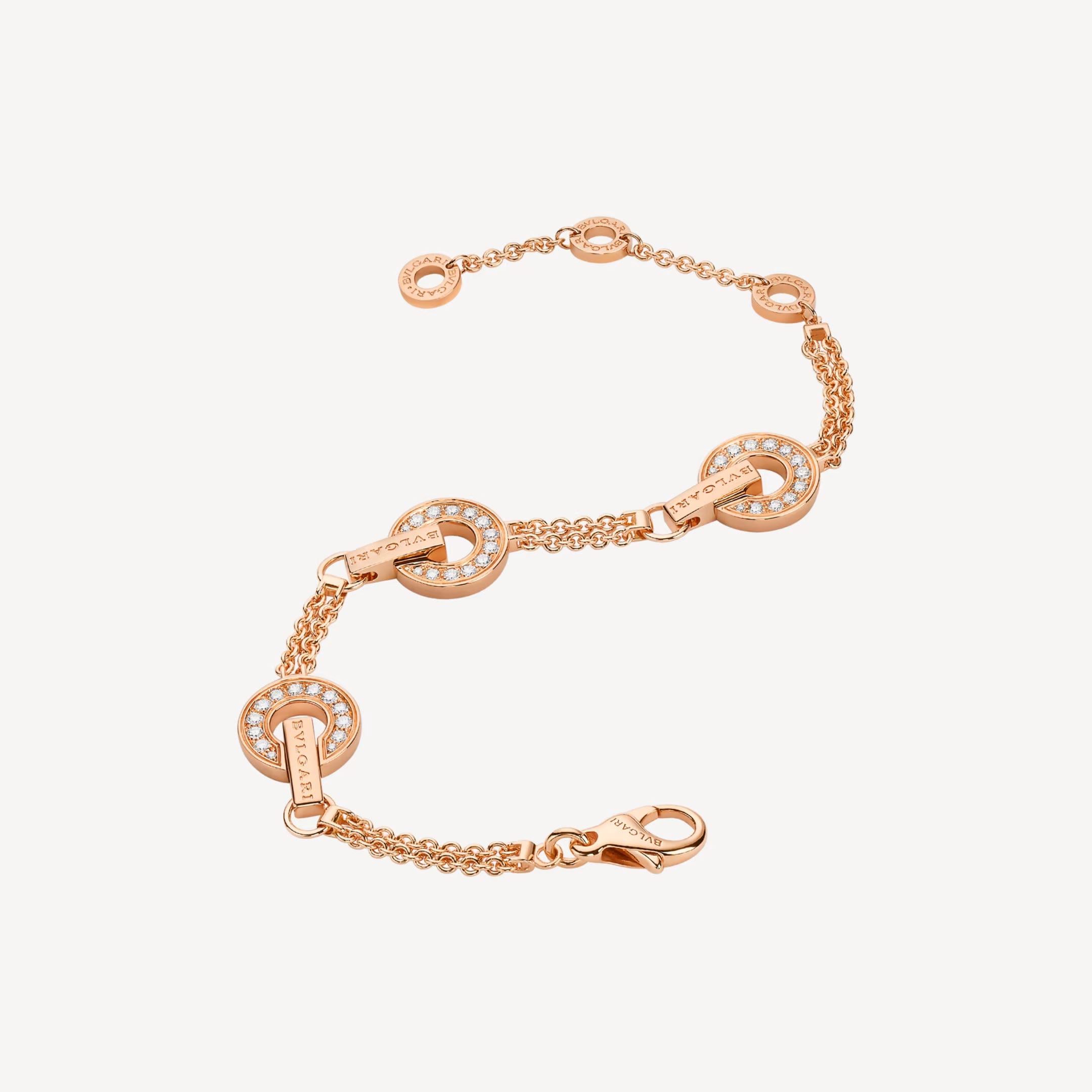 Bulgari Bulgari Bracelet in 18K Rose Gold with Pavé Diamond Size M/L