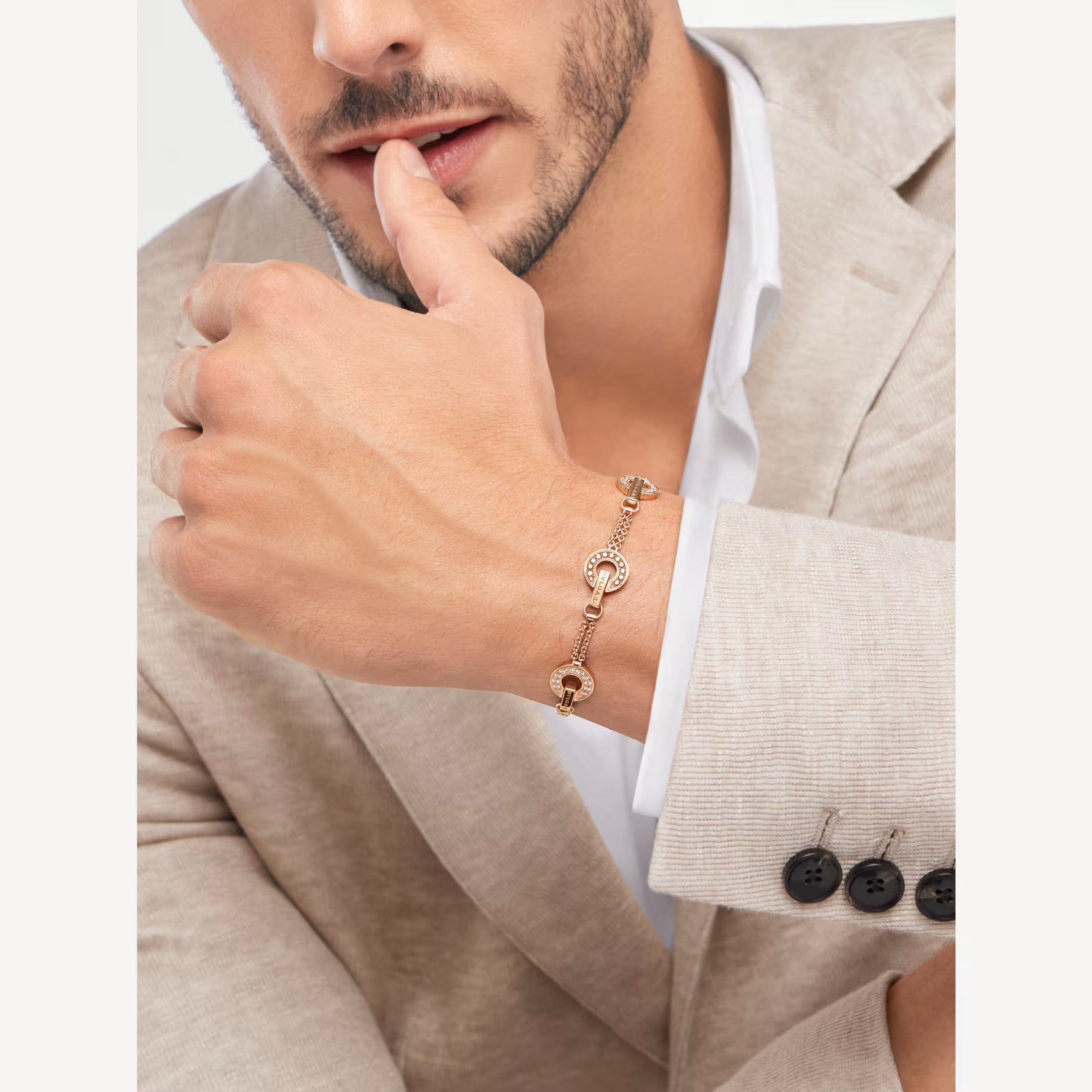Bulgari Bulgari Bracelet in 18K Rose Gold with Pavé Diamond Size M/L