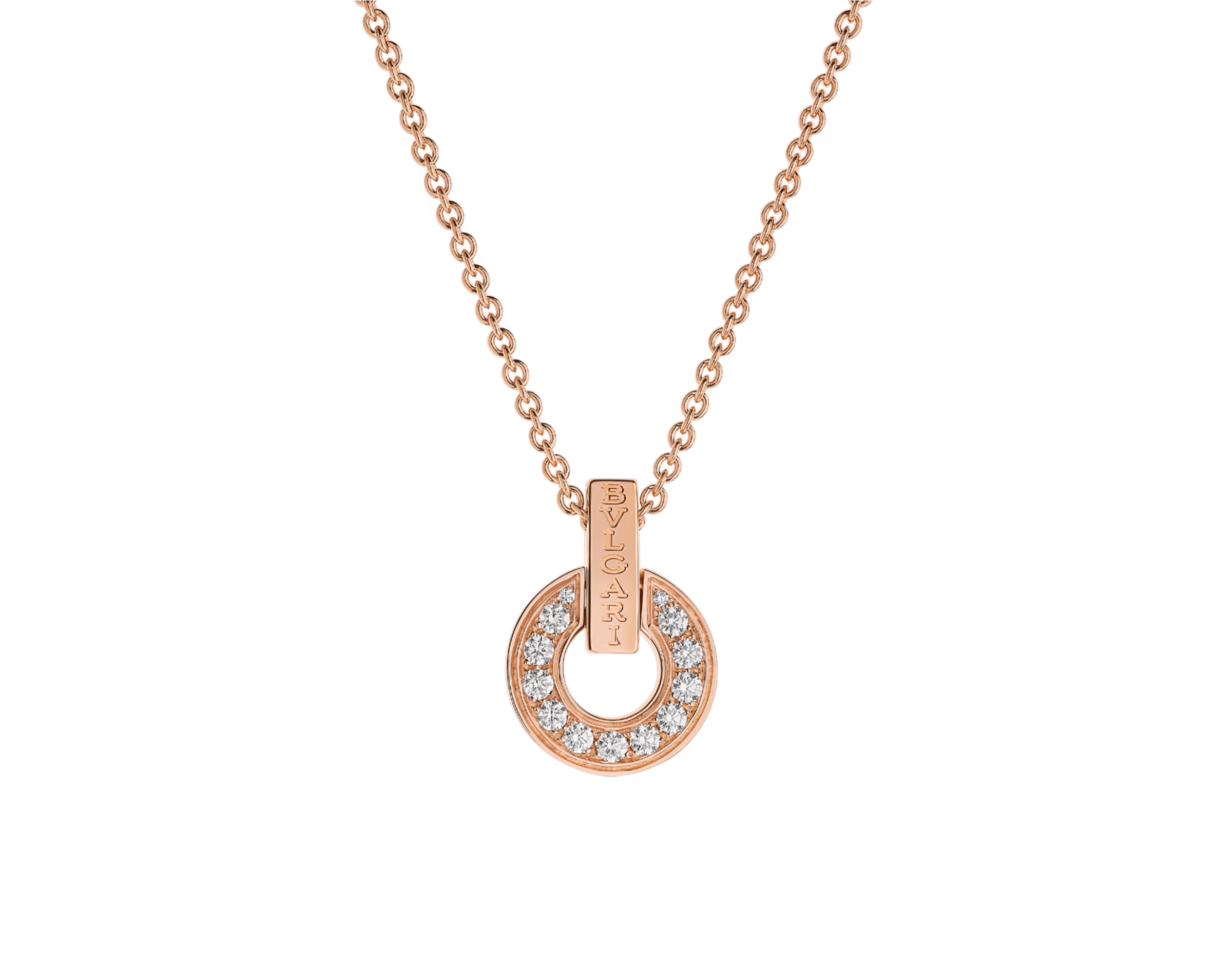 Bulgari Bulgari Necklace in 18K Rose Gold with Pavé Diamond Pendant