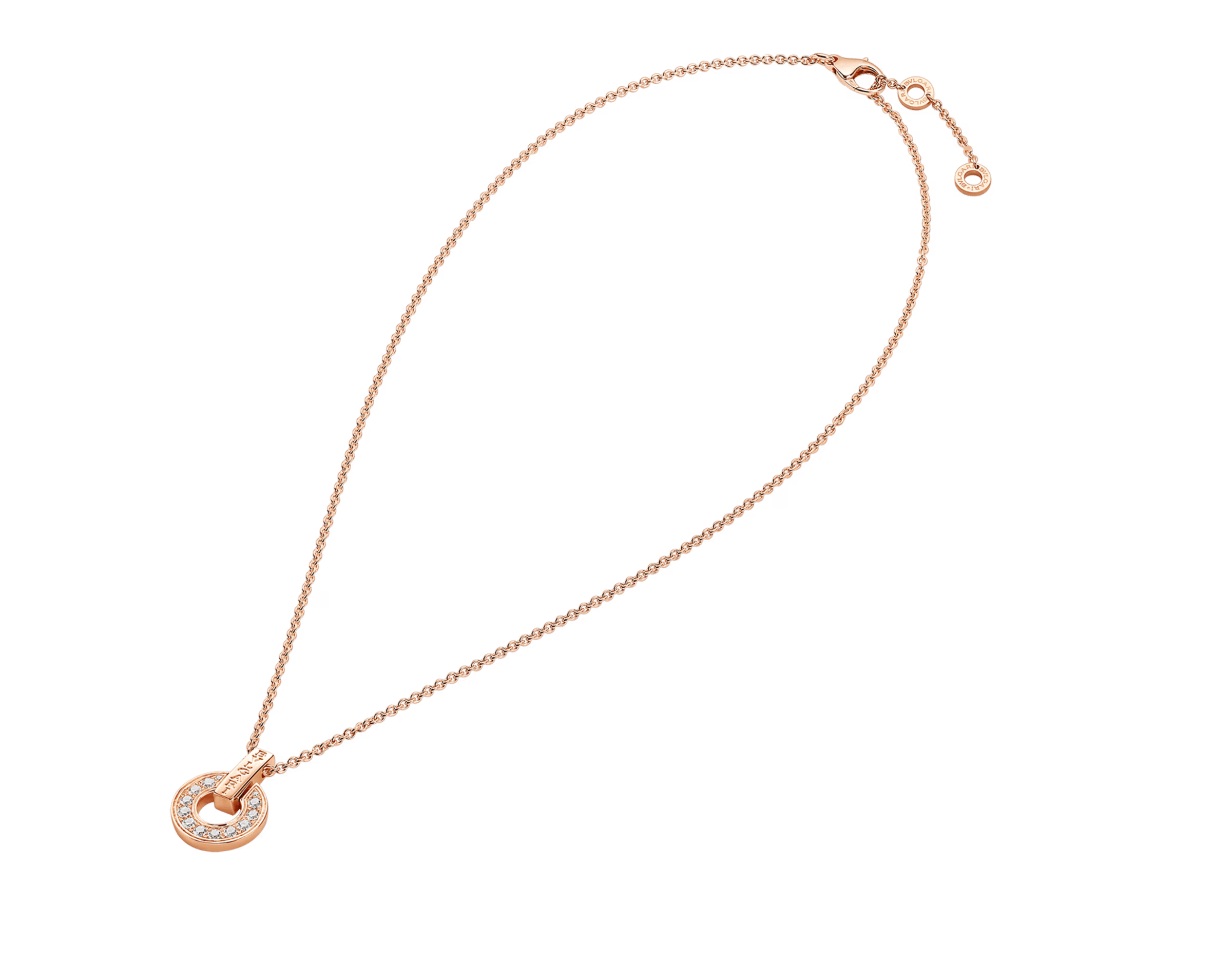 Bulgari Bulgari Necklace in 18K Rose Gold with Pavé Diamond Pendant