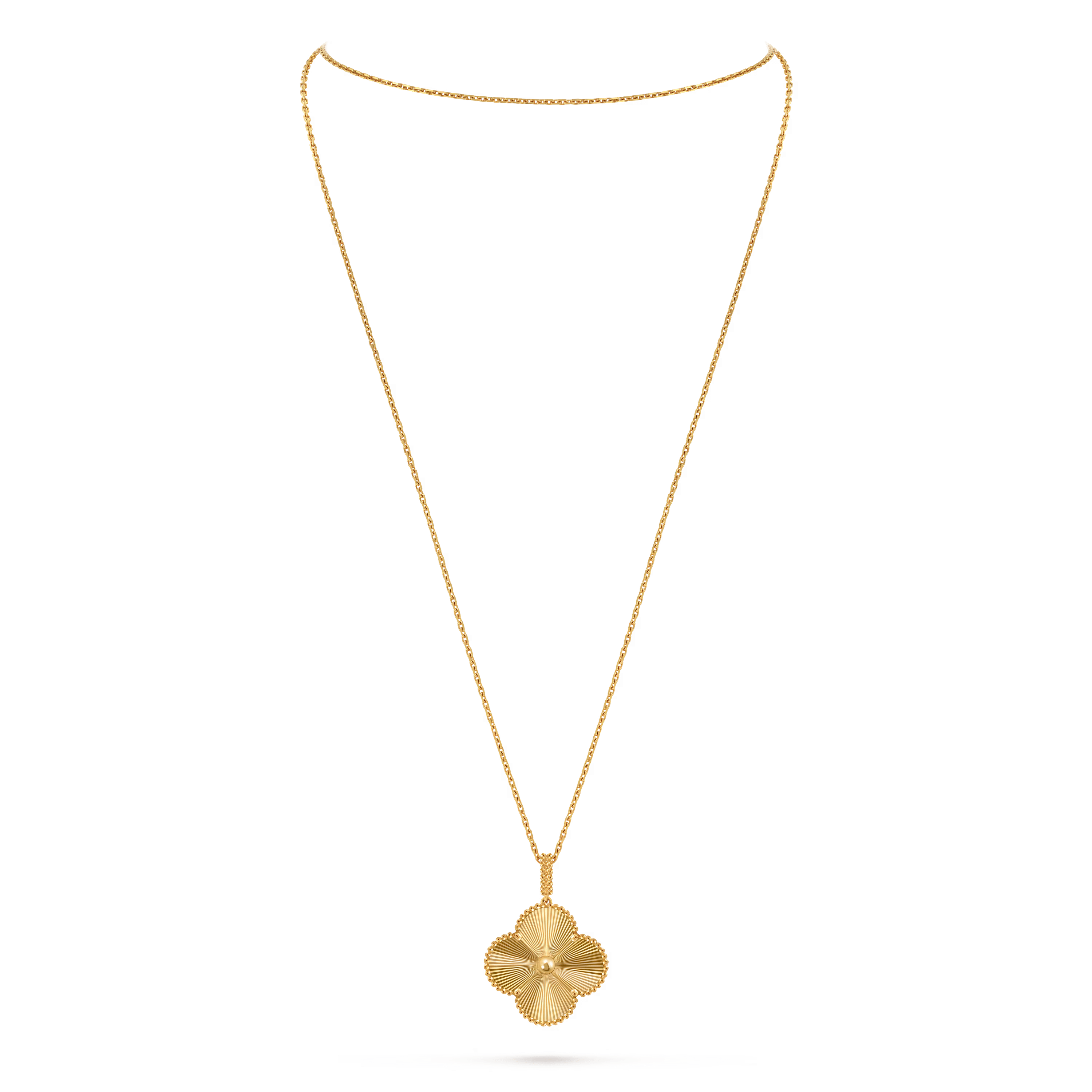 Van Cleef & Arpels Magic Alhambra Long Necklace with 1 Motif in Guilloché Yellow Gold