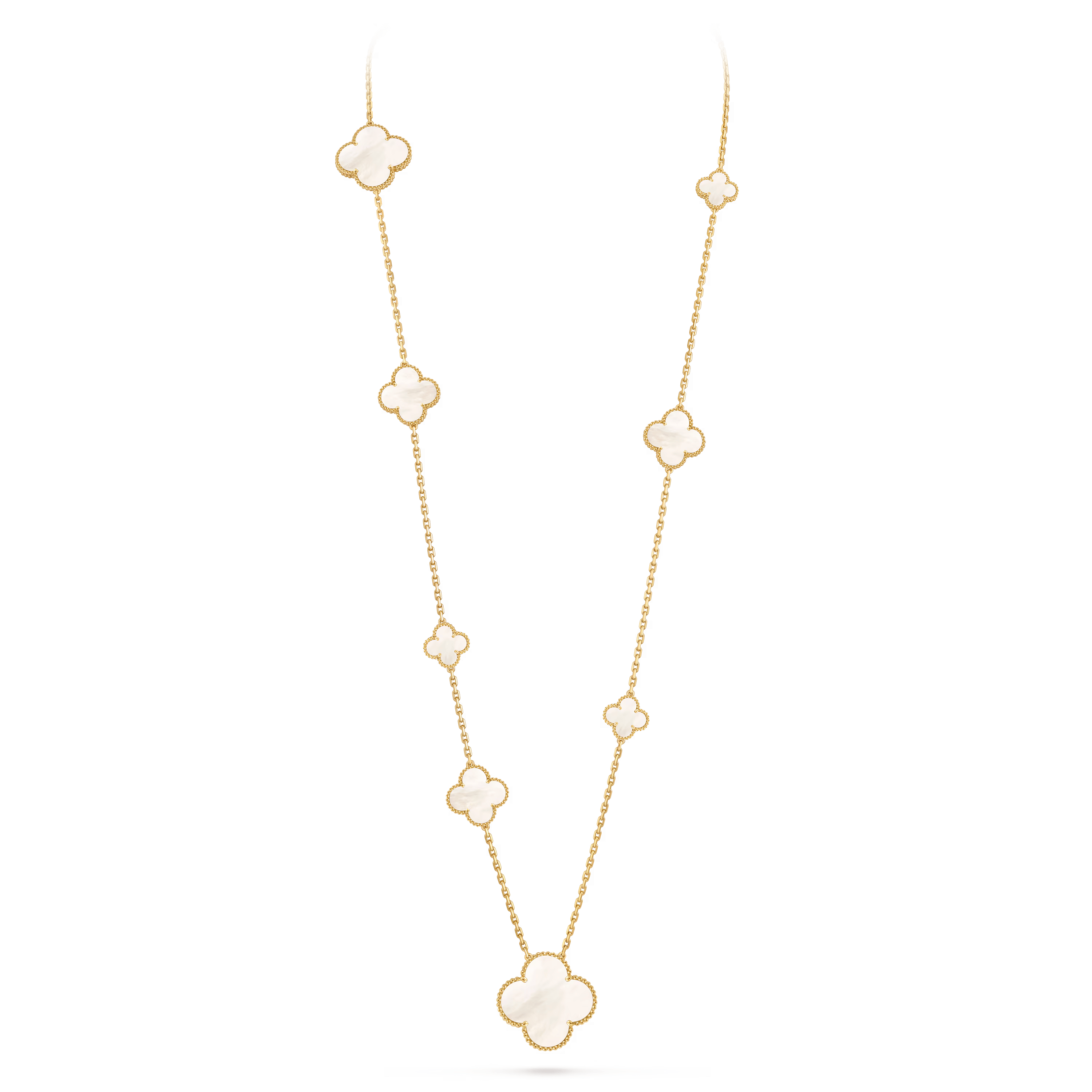 Van Cleef & Arpels Magic Alhambra Long Necklace 11 Motifs in 18K Yellow Gold with Mother-of-Pearl