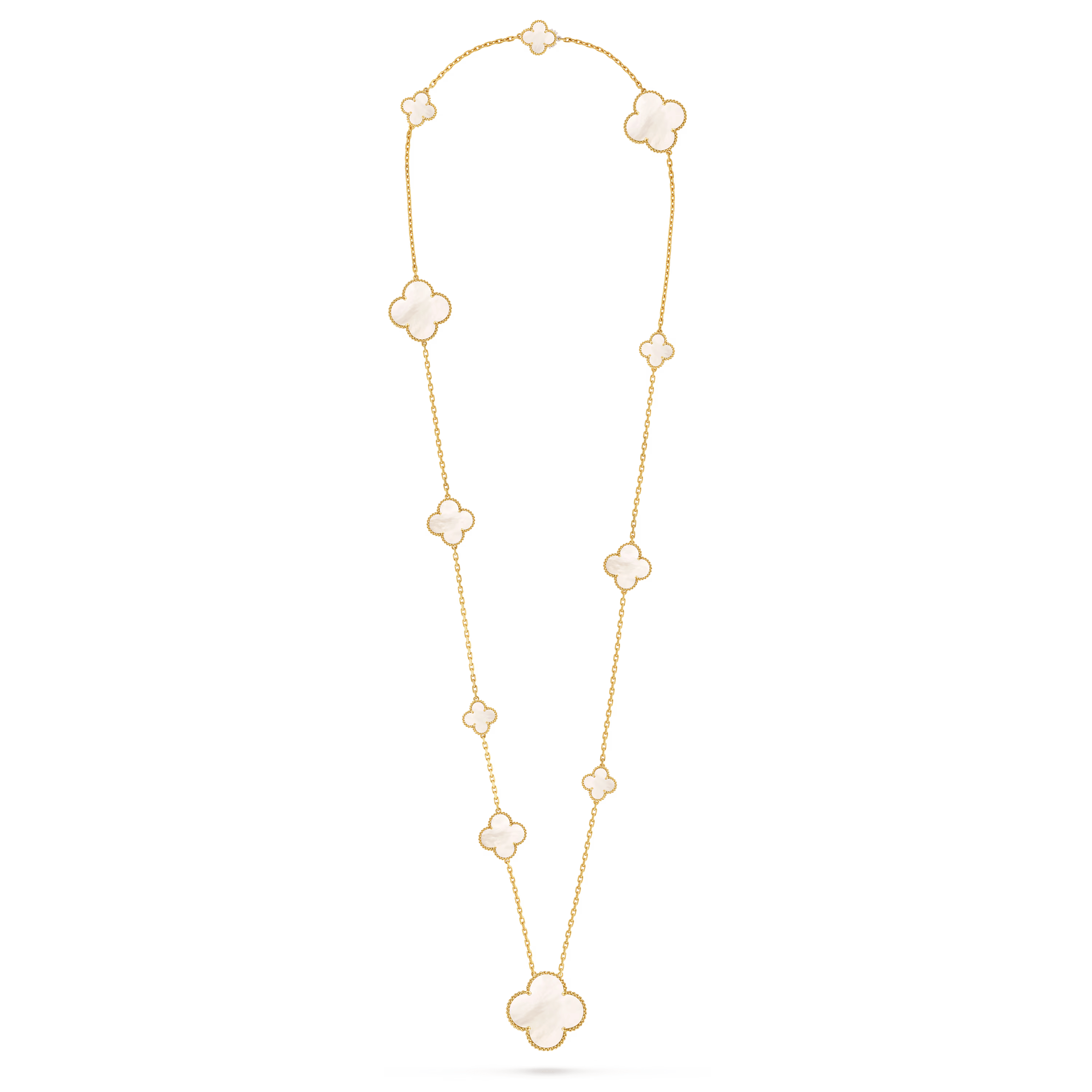 Van Cleef & Arpels Magic Alhambra Long Necklace 11 Motifs in 18K Yellow Gold with Mother-of-Pearl