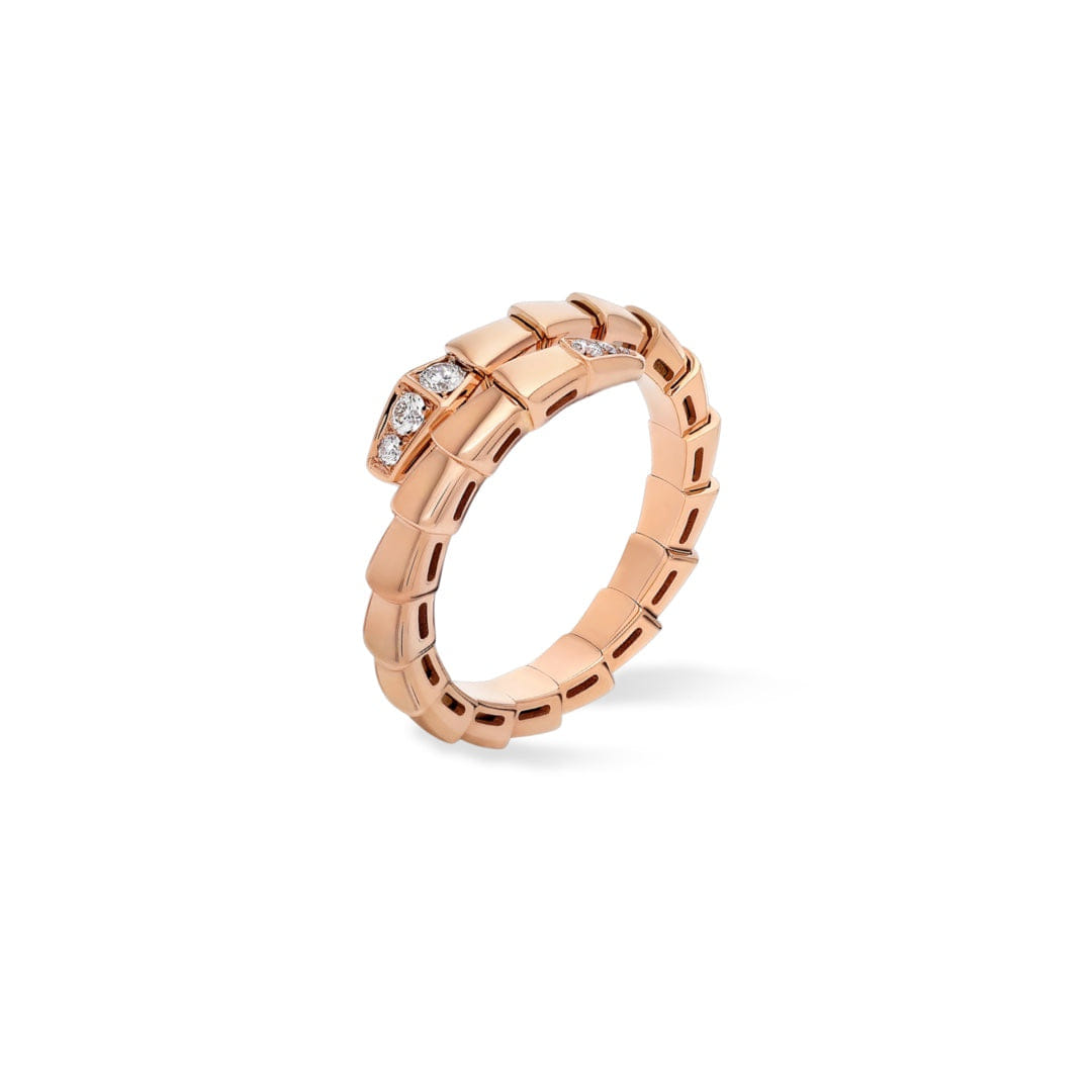 Bulgari Serpenti Viper Ring in 18K Rose Gold with Pavé Diamonds