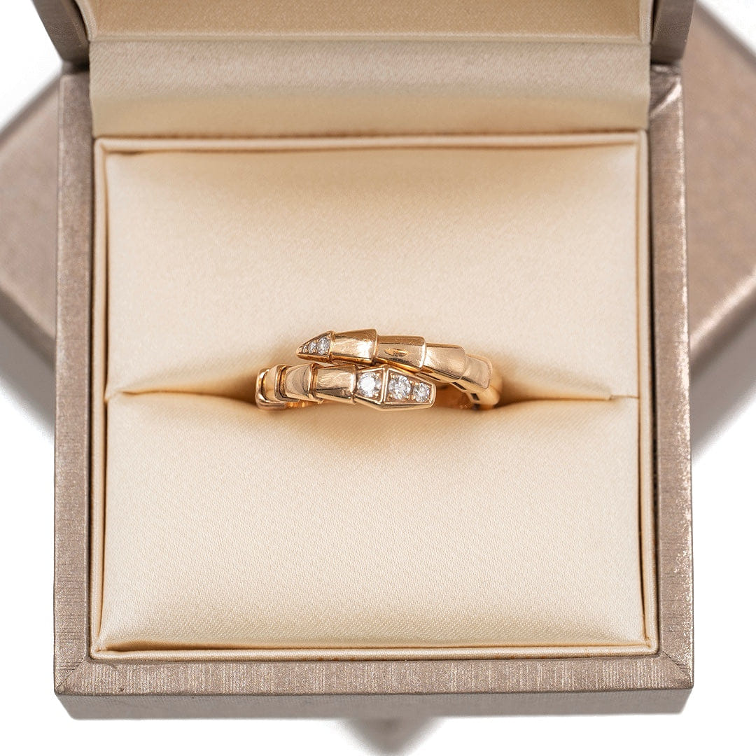 Bulgari Serpenti Viper Ring in 18K Rose Gold with Pavé Diamonds