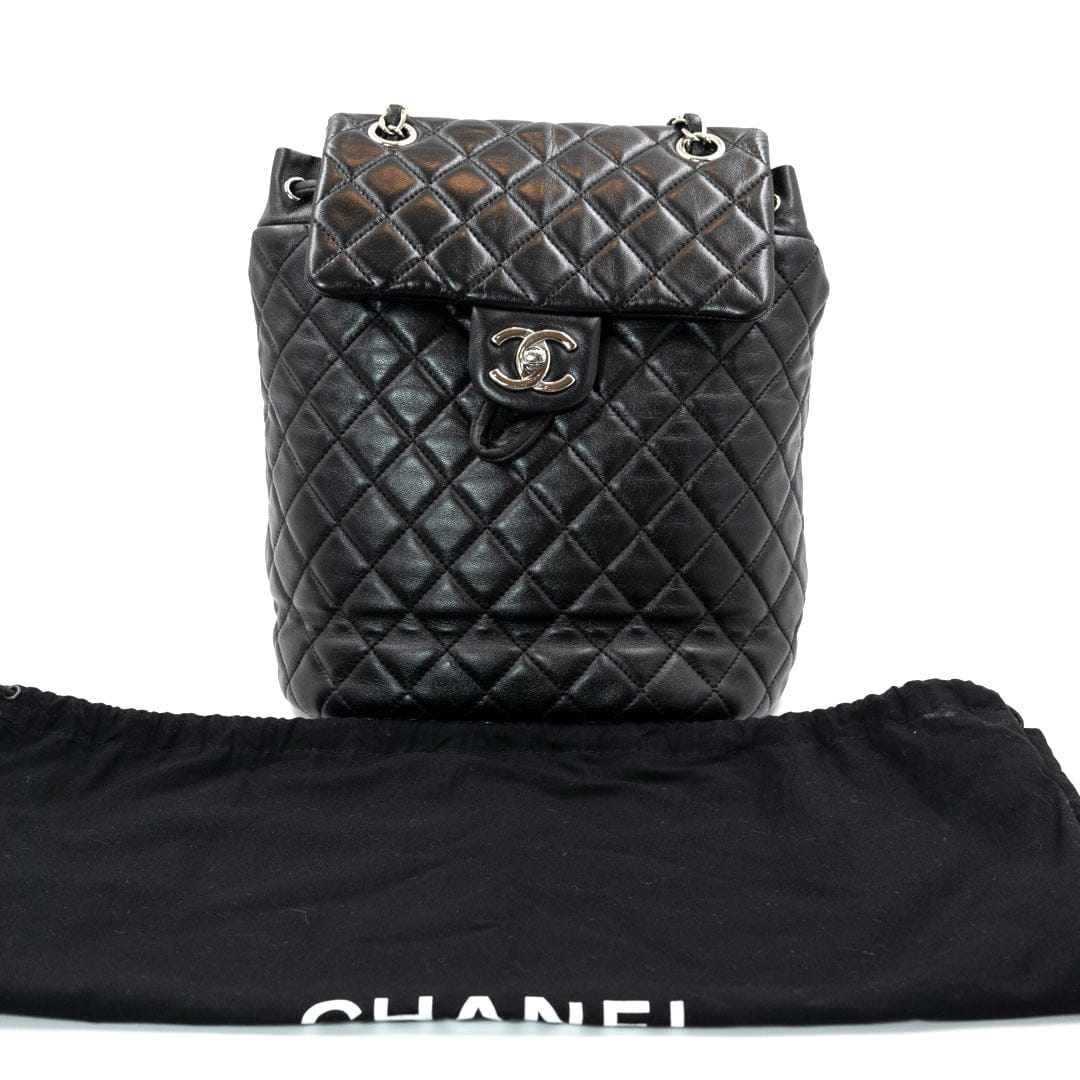 Chanel Urban Spirit Backpack in Black Quilted Lambskin with Silver Hardware