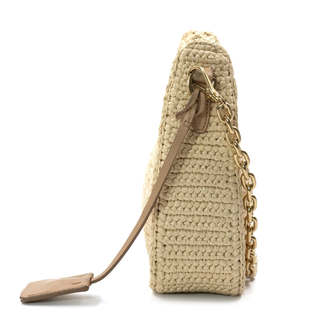 Prada Re Edition 2005 Beige Raffia Shoulder Bag with Gold Tone Hardware