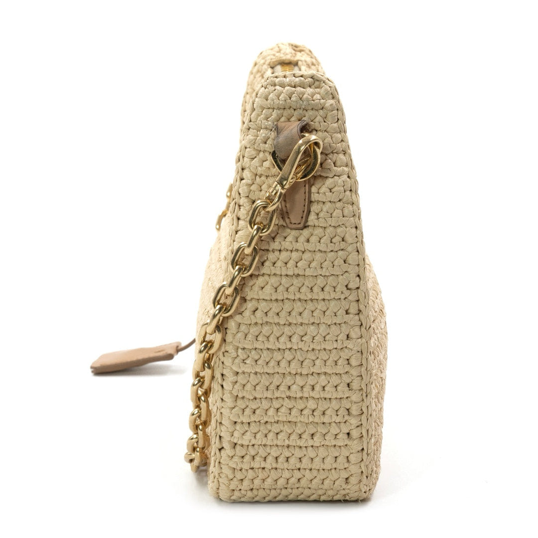 Prada Re Edition 2005 Beige Raffia Shoulder Bag with Gold Tone Hardware