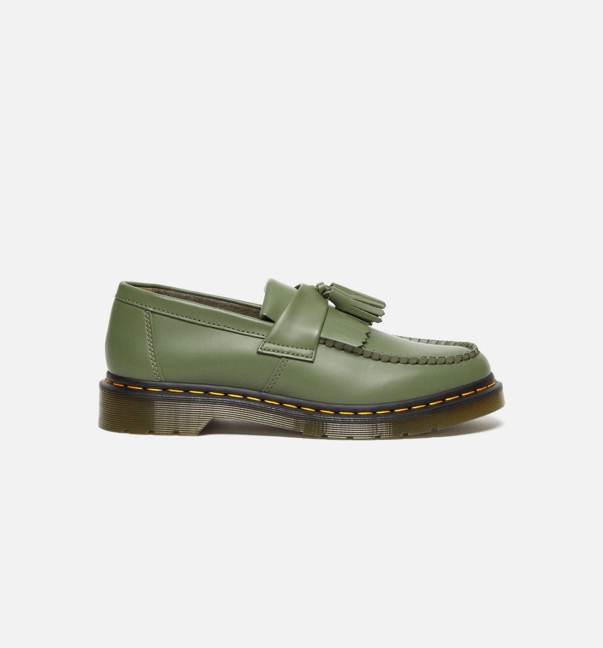 Dr. Martens Adrian Yellow Stitch Leather Tassle Mens Loafers - Green