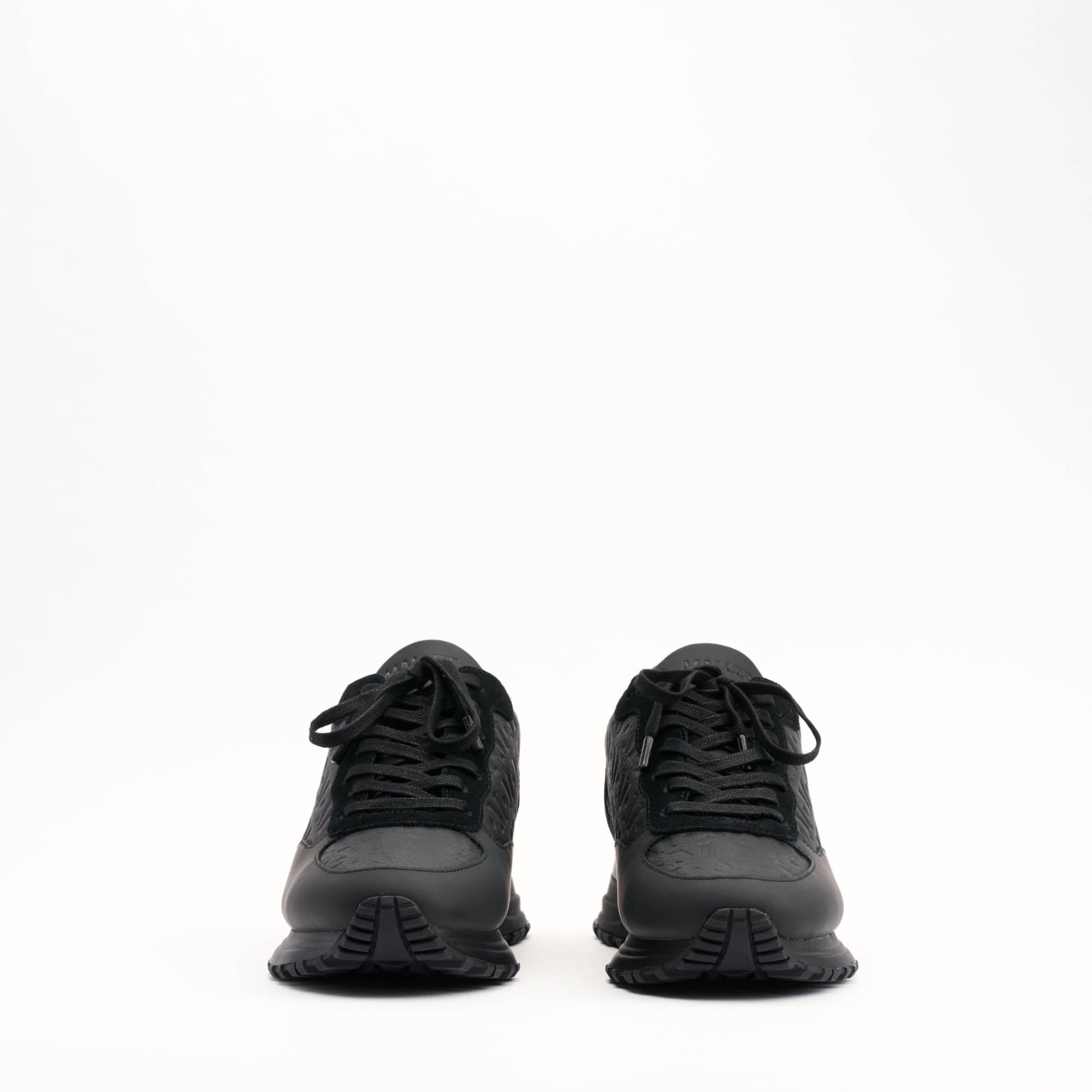 Mallet London MALLET Popham Men's Black Tumbled Leather Monogram Trainers