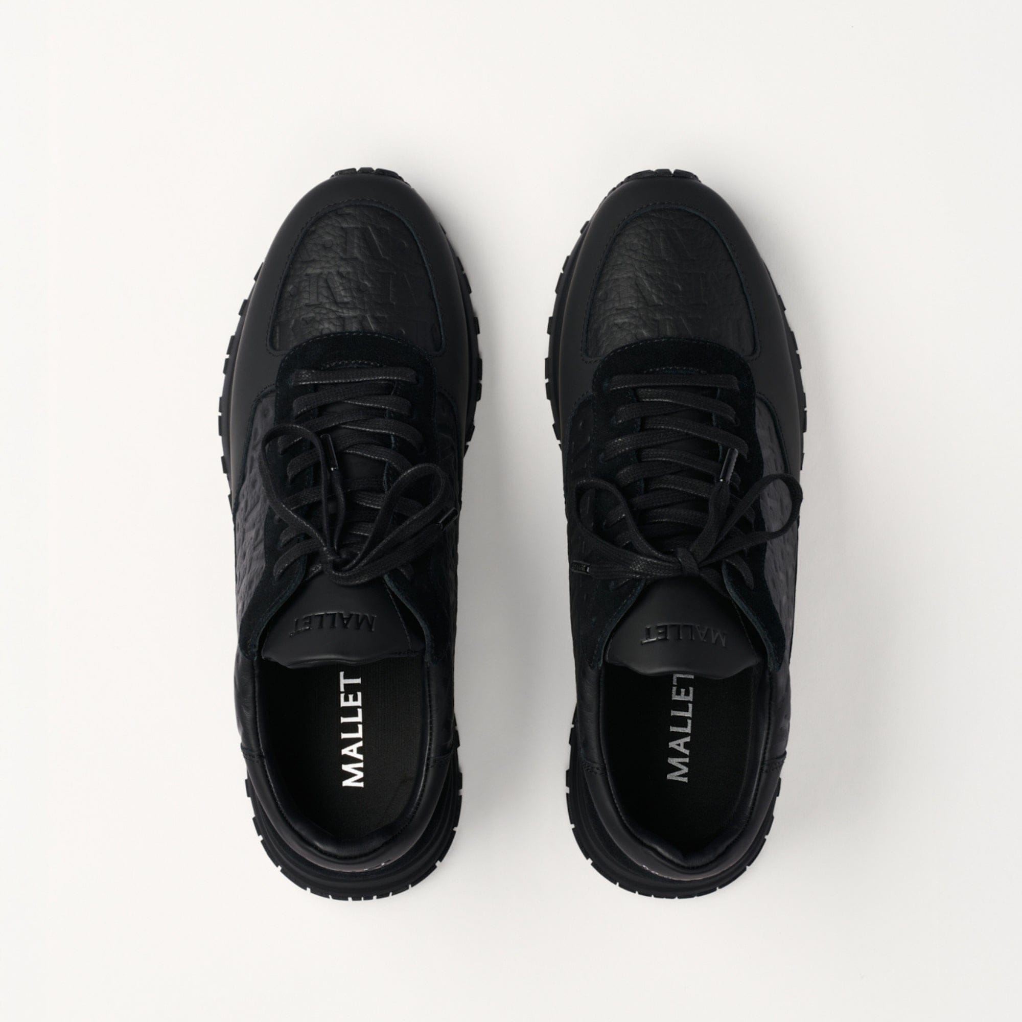 Mallet London MALLET Popham Men's Black Tumbled Leather Monogram Trainers