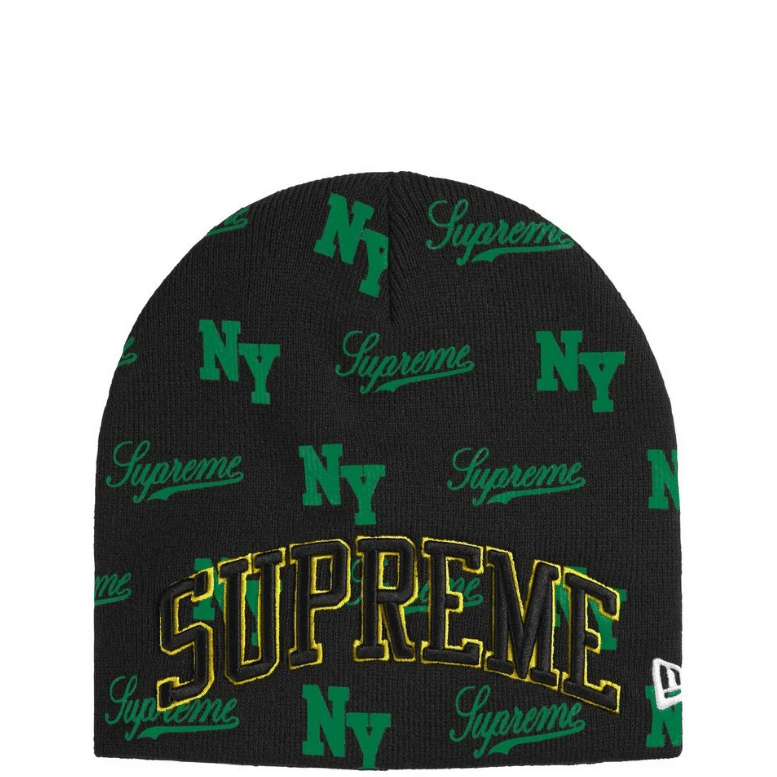 SUPREME NEW ERA MONOGRAM BLACK BEANIE