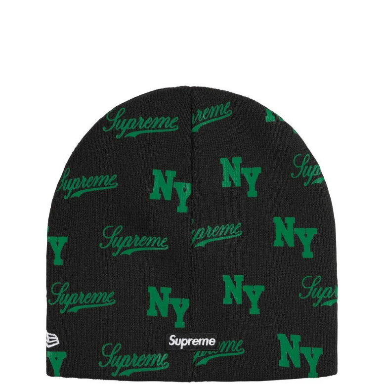 SUPREME NEW ERA MONOGRAM BLACK BEANIE