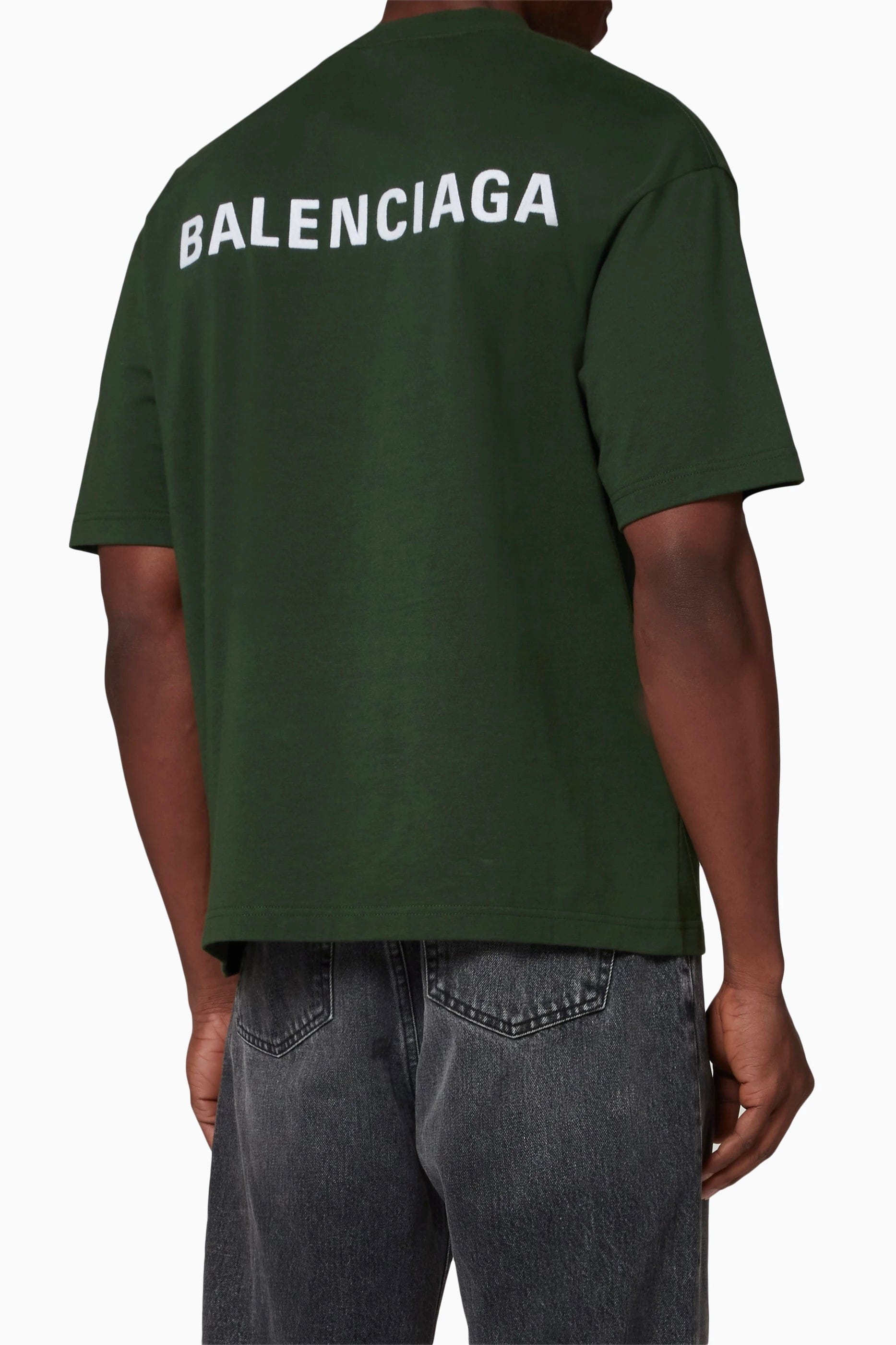 Balenciaga Logo Embroidered Cotton T-Shirt Green