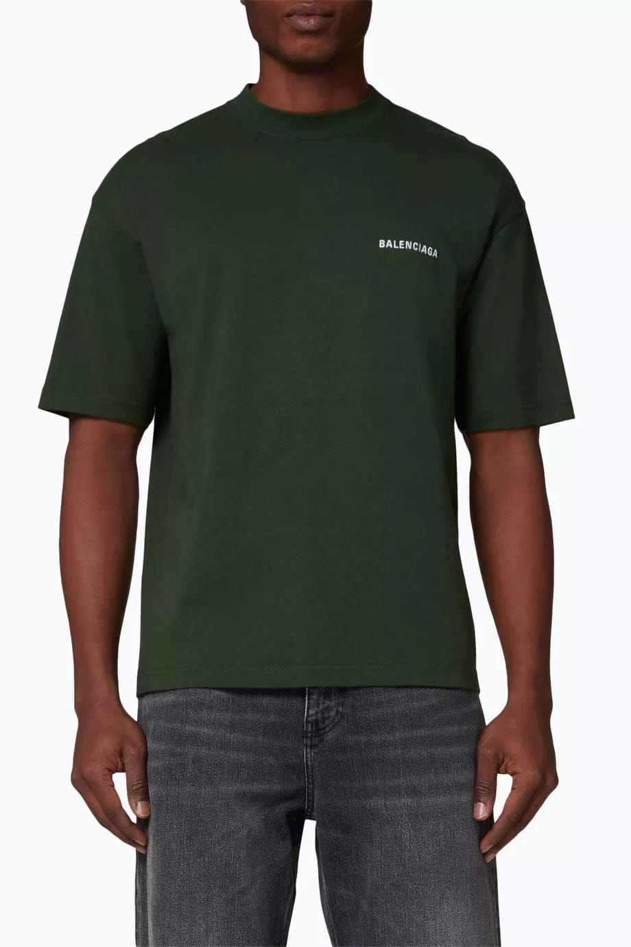 Balenciaga Logo Embroidered Cotton T-Shirt Green