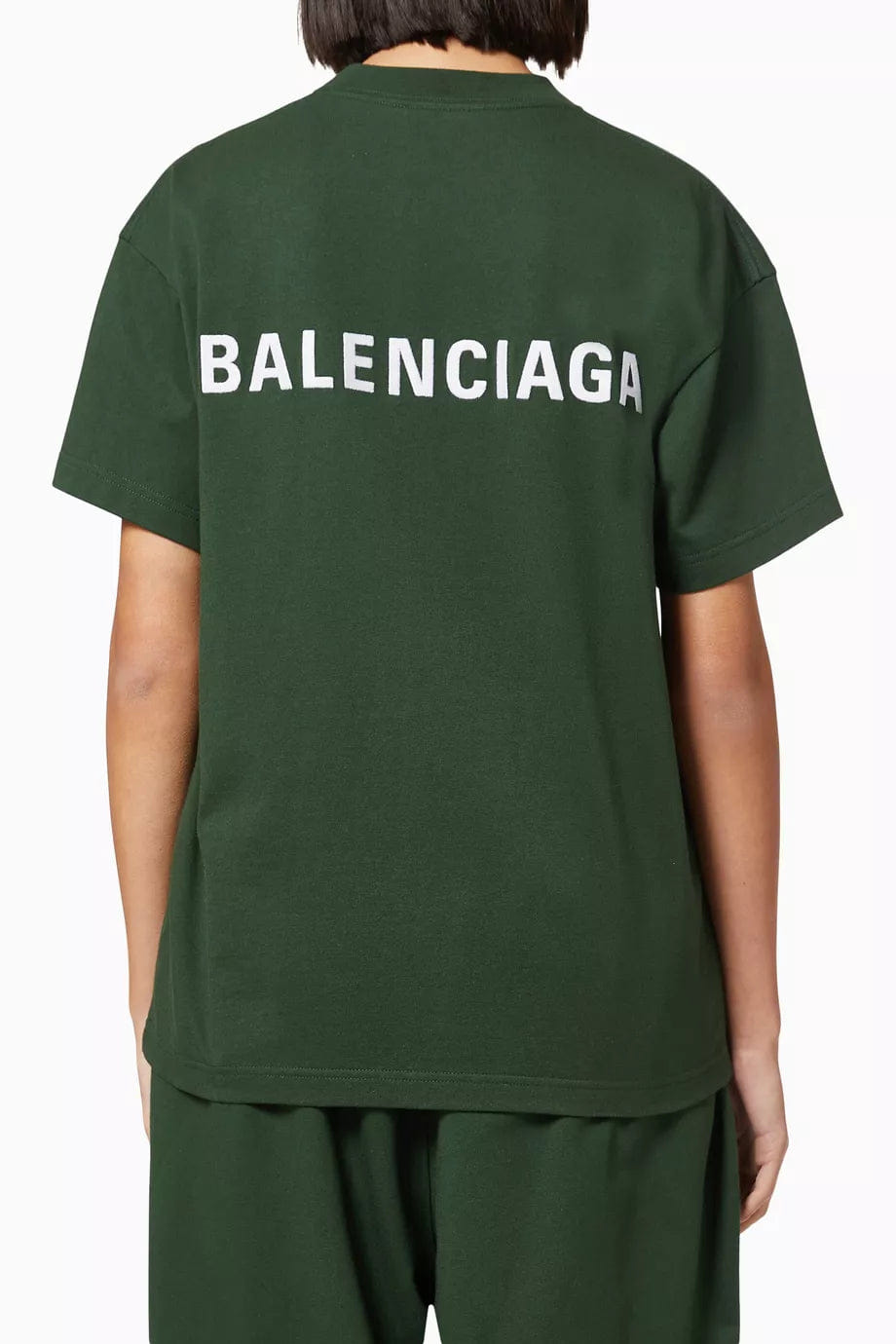 Balenciaga Logo Embroidered Cotton T-Shirt Green