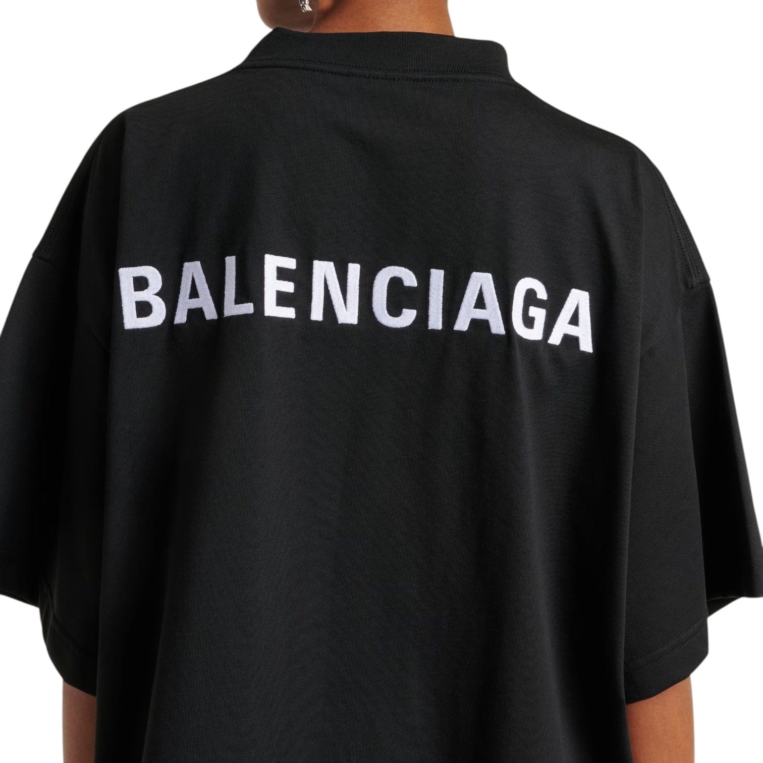 Balenciaga Logo Embroidered Cotton T-Shirt Black