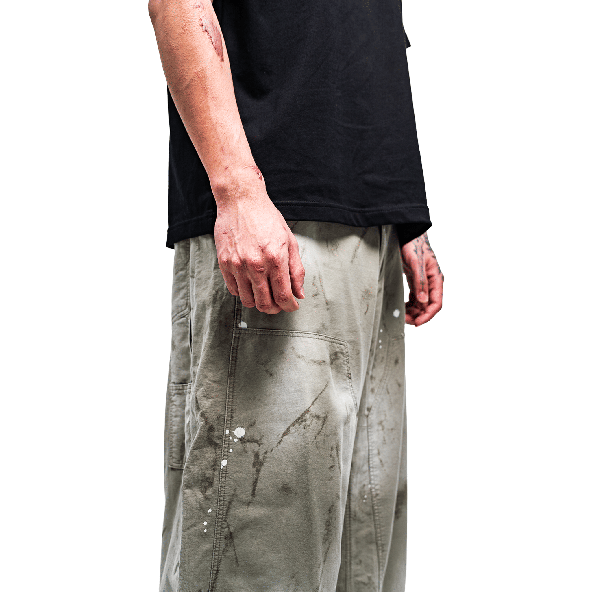 RAW21 RAW/21 Paint Spatter Double Knee Jeans Light Olive (SS26)