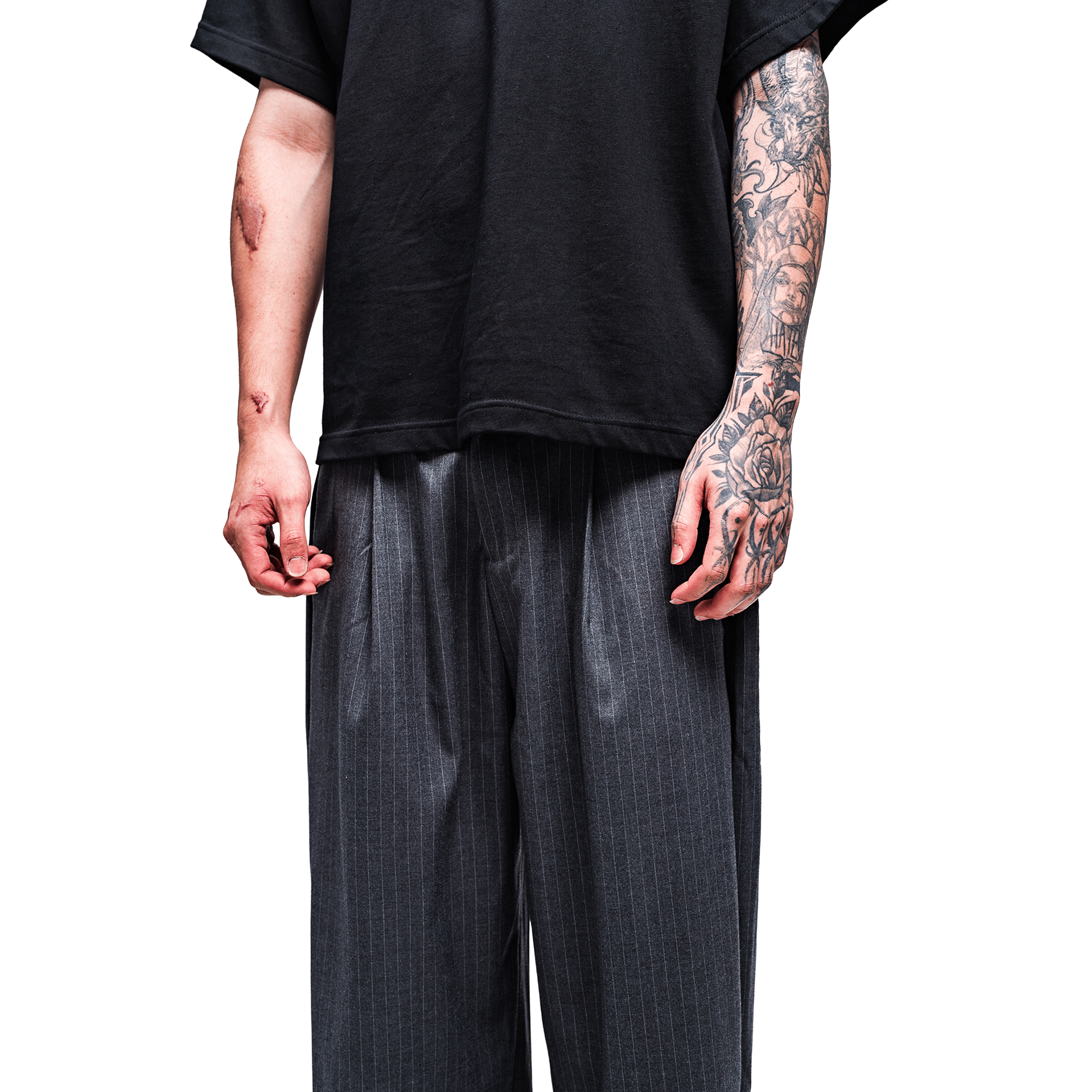 RAW21 RAW/21 Wide Pinstripe Trousers Grey (SS26)