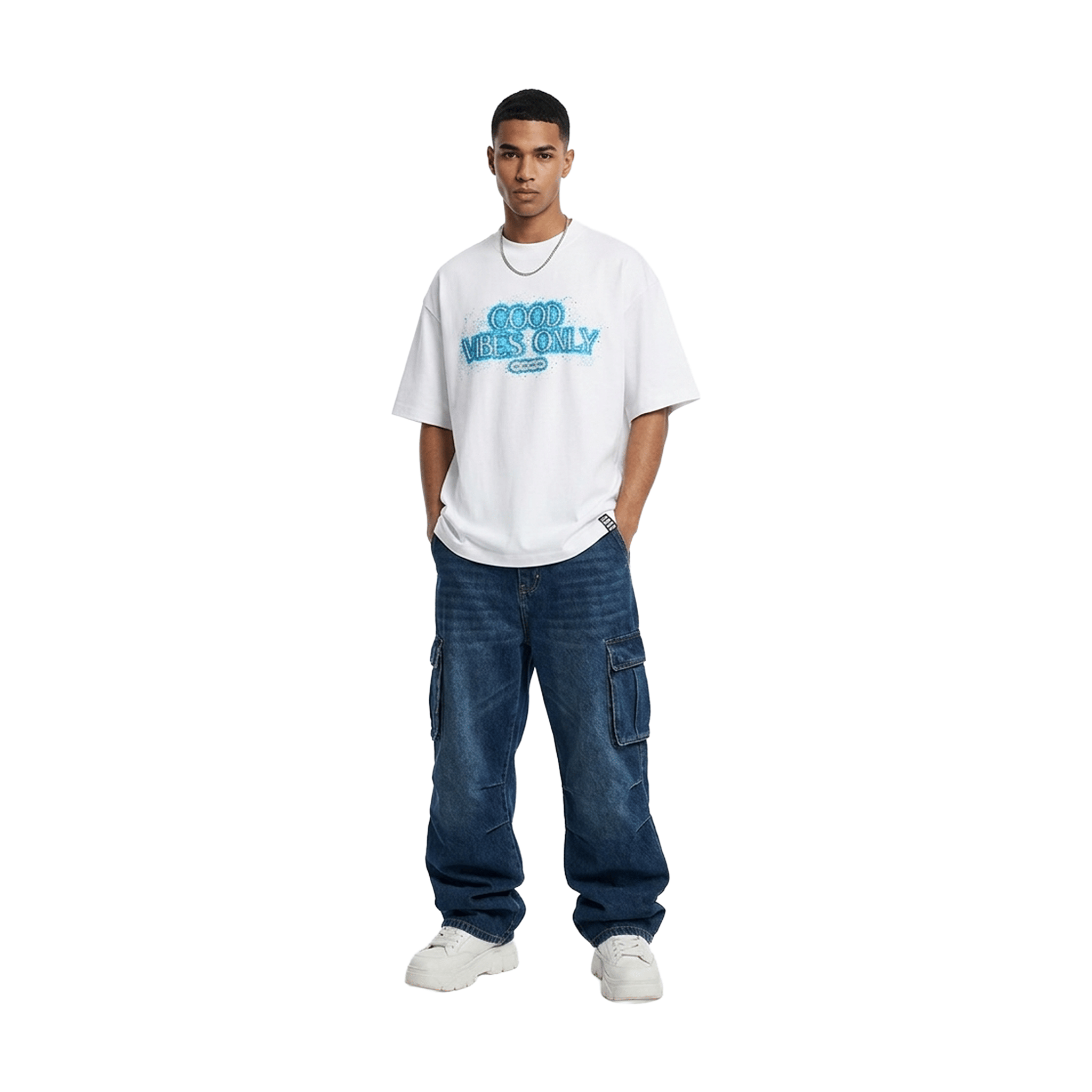 GOODBRAND Blue Galaxy Tube Beaded Tee White (SS26)